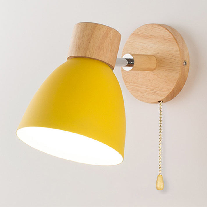 Contemporary Minimalist Solid Color Macaron Iron Wood Wall Sconce Lamp with Single Light