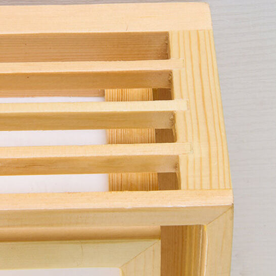 Square LED Flush Mount Ceiling Light in Nordic Solid Wood - Japanese Tatami Style
