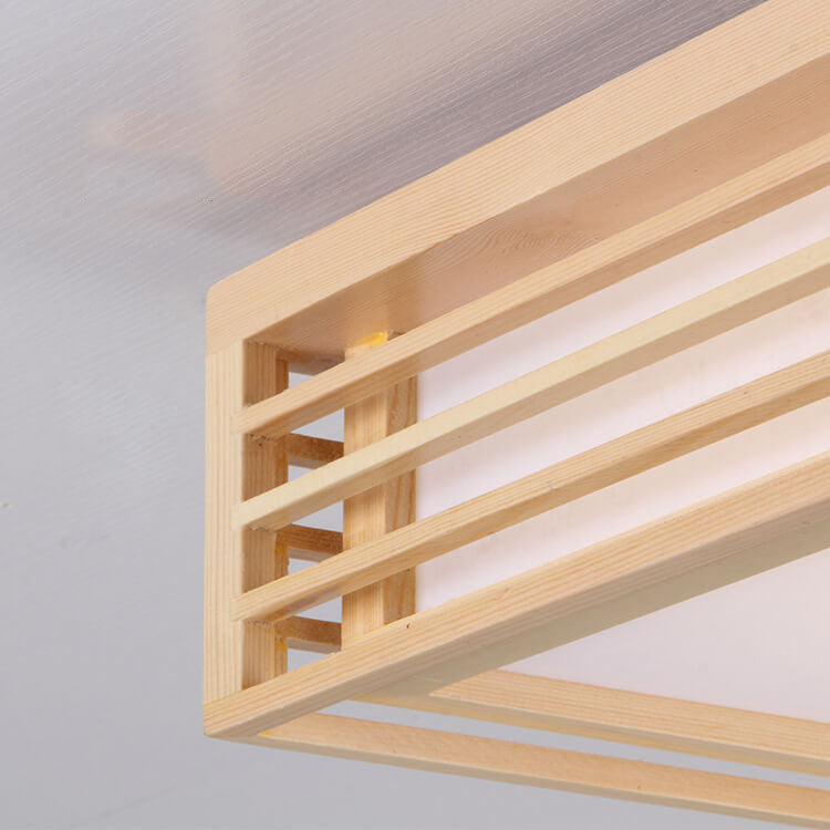 Square LED Flush Mount Ceiling Light in Nordic Solid Wood - Japanese Tatami Style
