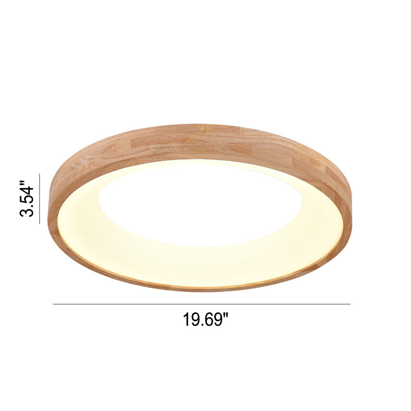 Round LED Flush Mount Ceiling Light in Nordic Minimalist Log Wood Design