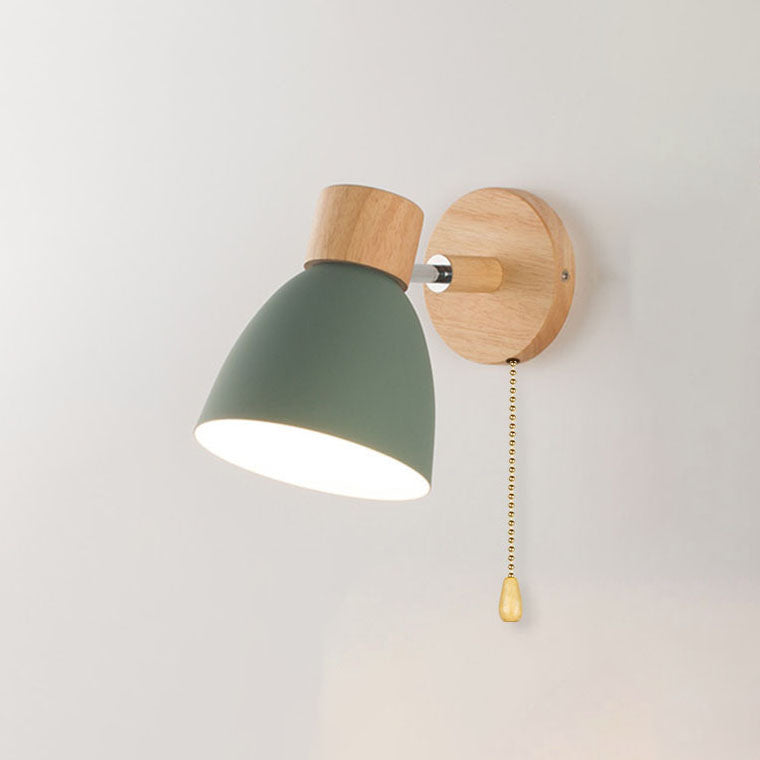 Contemporary Minimalist Solid Color Macaron Iron Wood Wall Sconce Lamp with Single Light