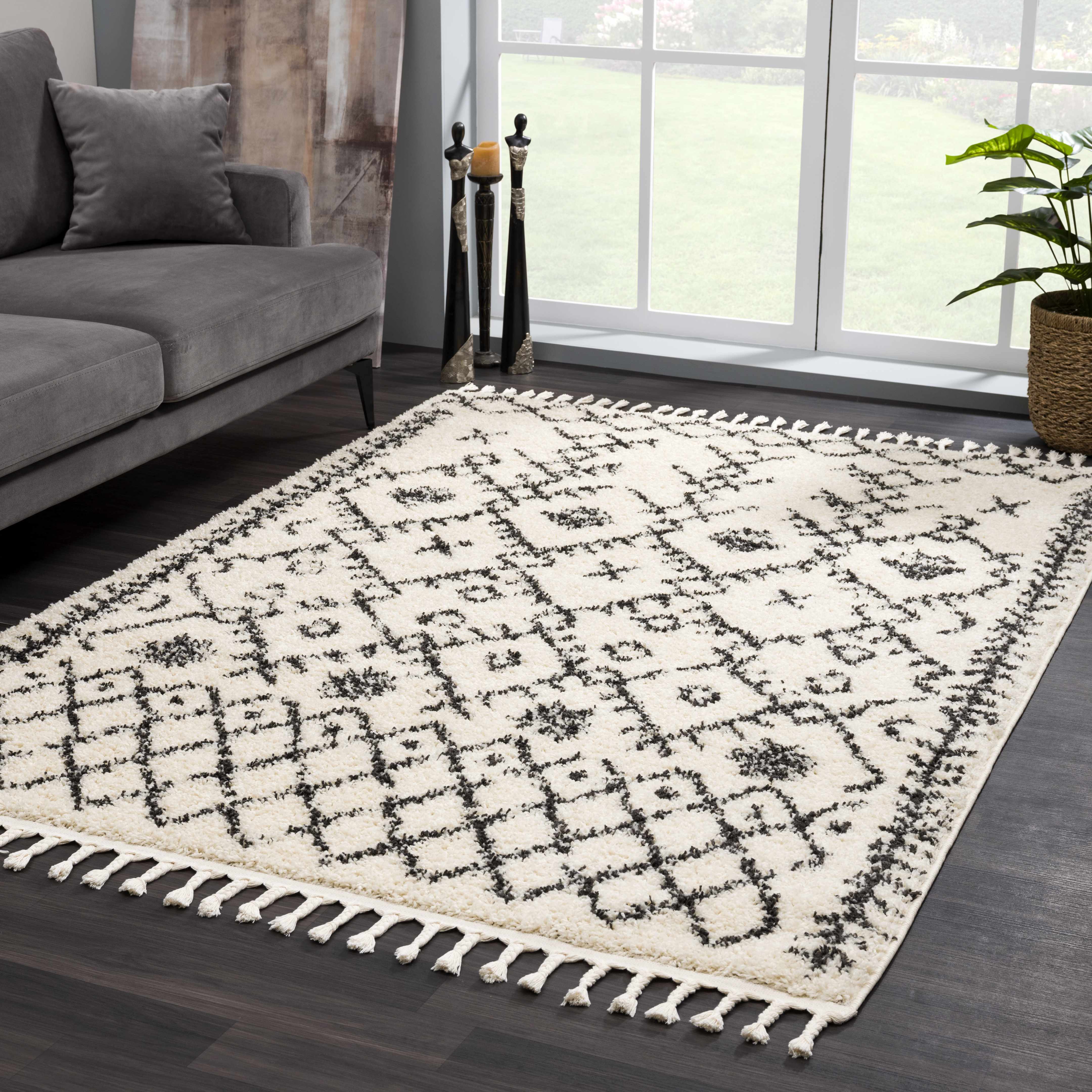 Bello Plush Area Rug  Machine Woven  Charcoal/Beige