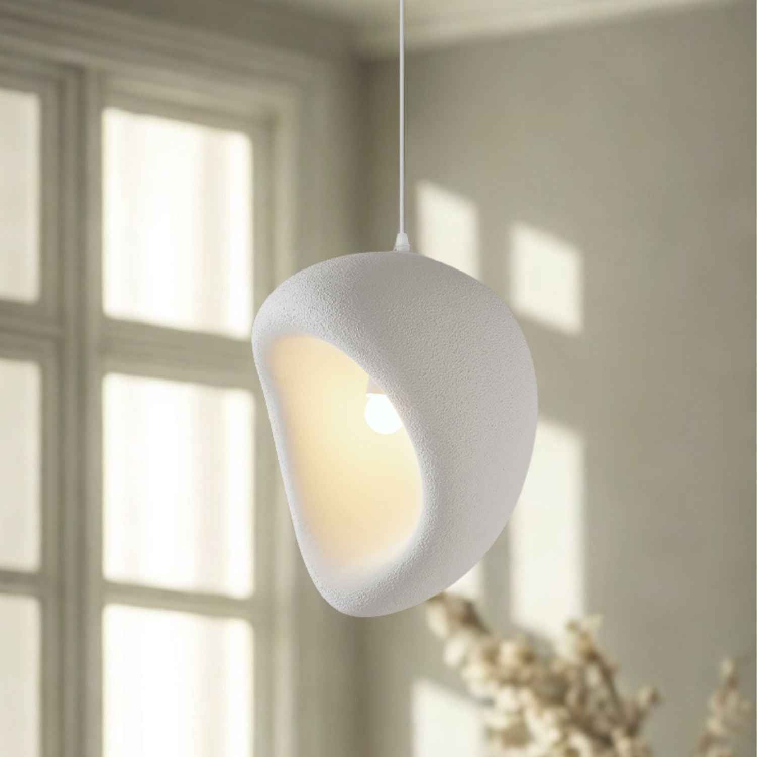 Ovo – Cream Beige Japandi Pendant Hanging Lamp 150cm - Cendre Home