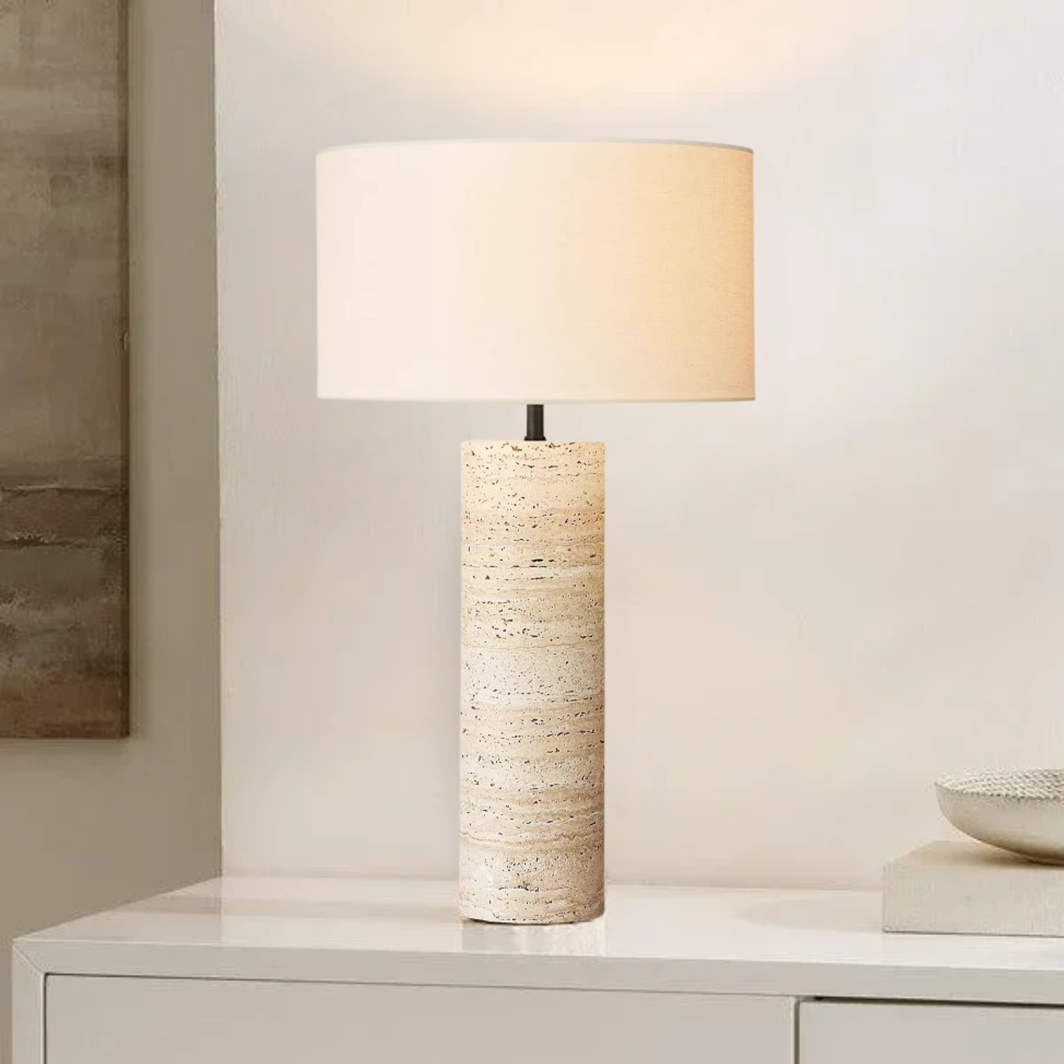Nordic – Cream Travertine Table Lamp, Large - Cendre Home