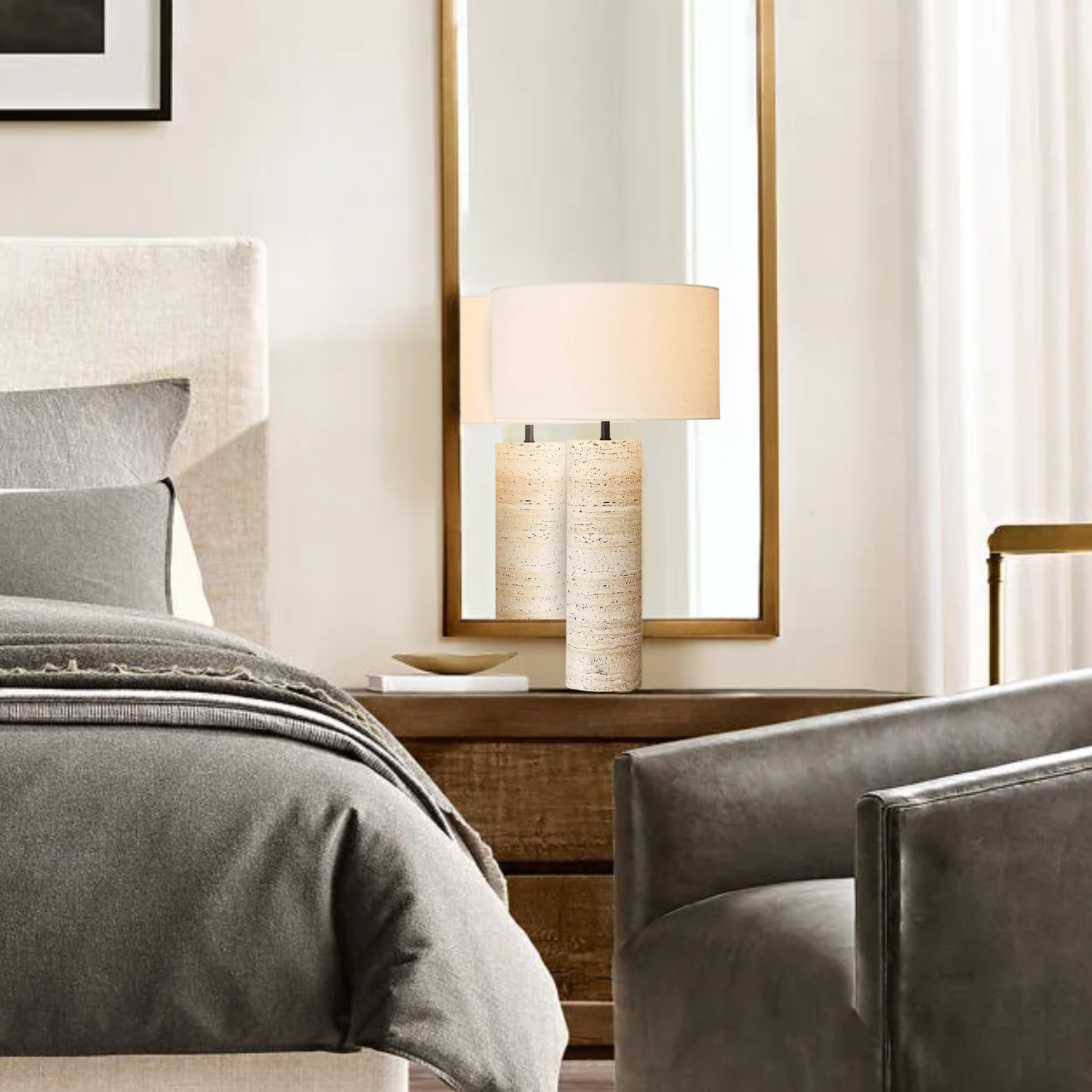 Nordic – Cream Travertine Table Lamp, Large - Cendre Home
