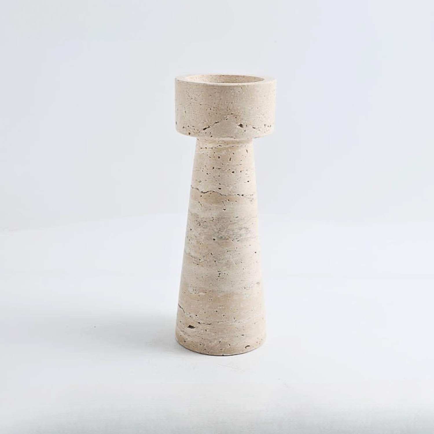 Bela Travertine Marble Candle Holder | Sculptural Design, 25 cm Height