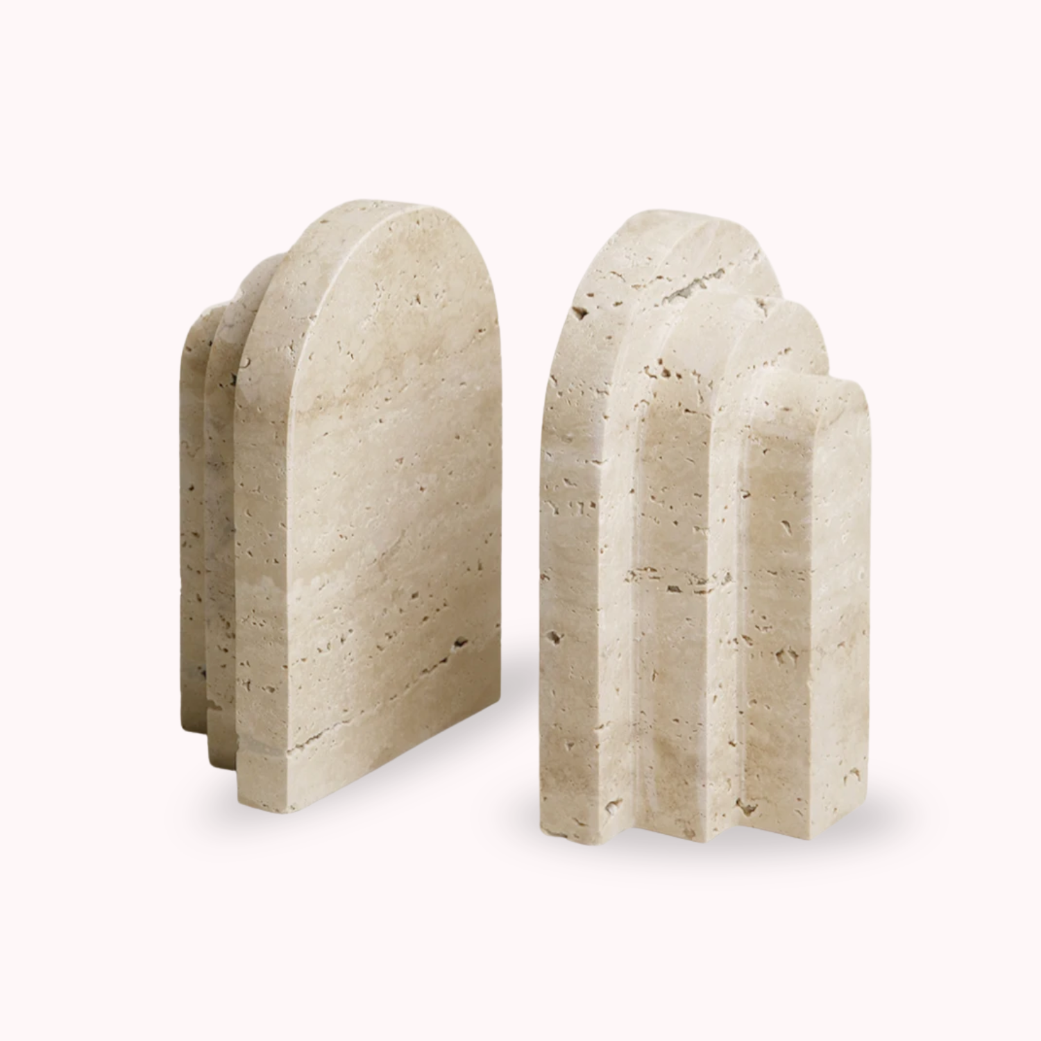 Brio Bookends | Polished Travertine Marble, Set of 2