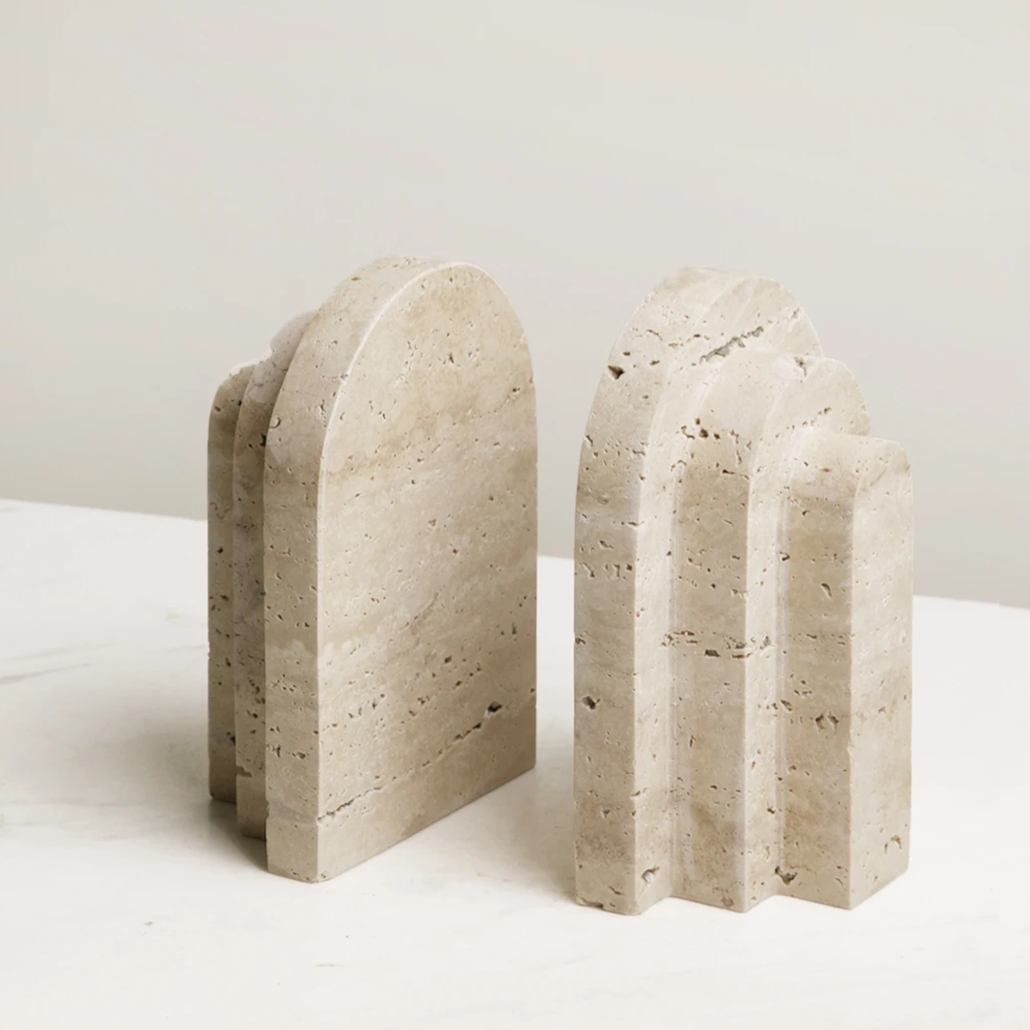 Brio Bookends | Polished Travertine Marble, Set of 2
