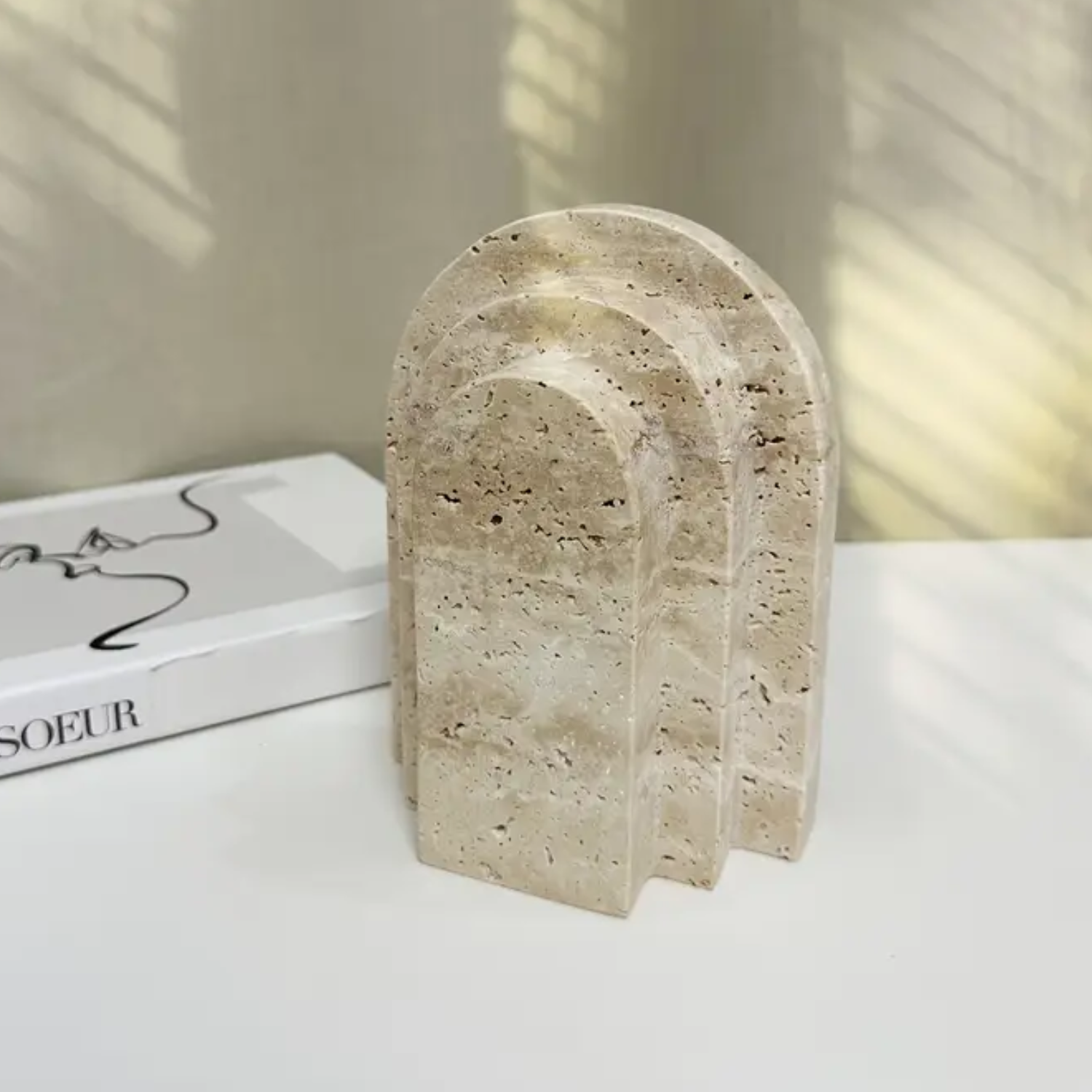 Brio Bookends | Polished Travertine Marble, Set of 2