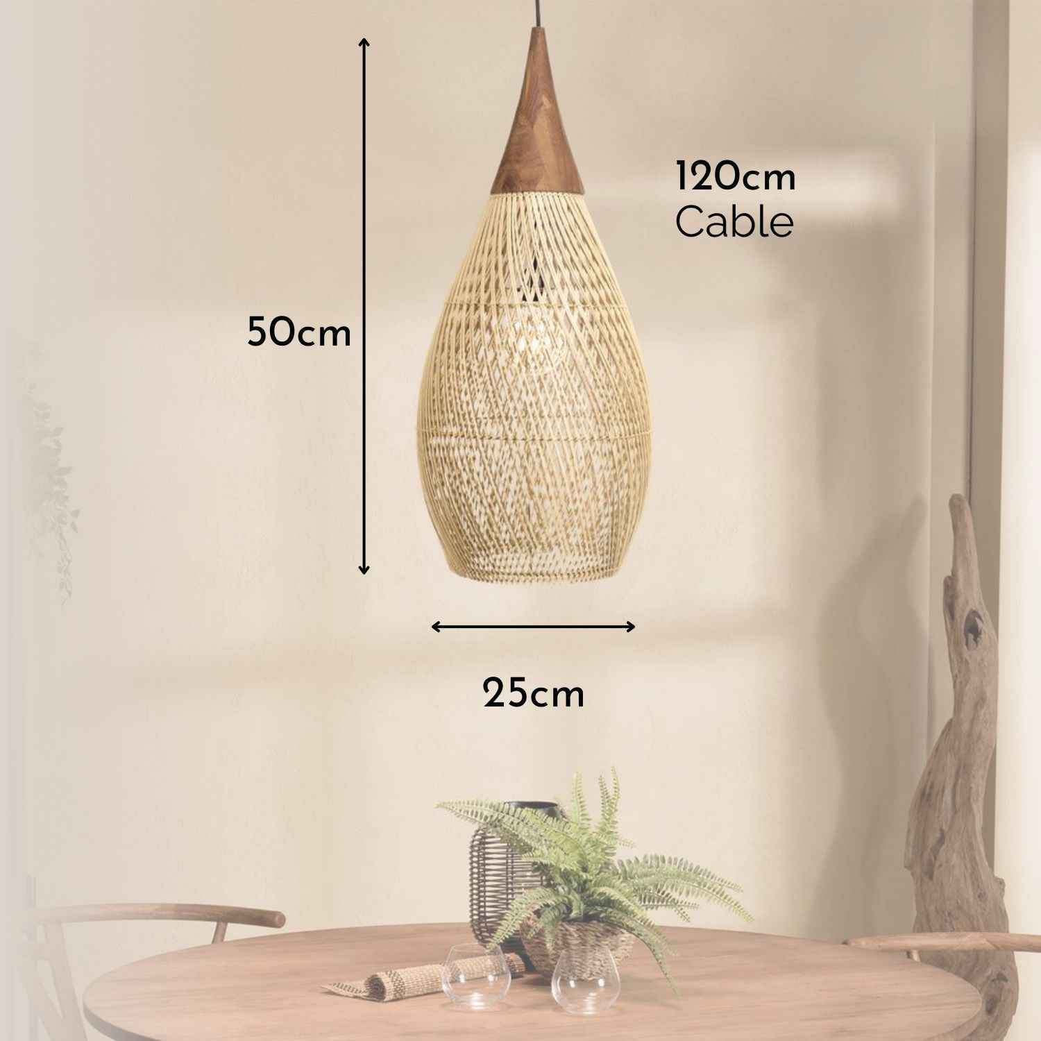 Ethereal – Natural Boho Rattan Pendant Light 25cm - Cendre Home