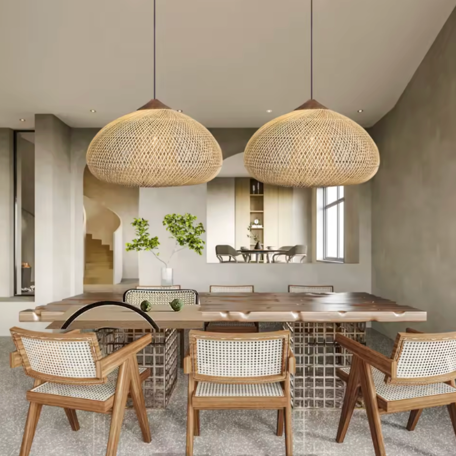 Ethereal – Natural Boho Rattan Pendant Lamp 80cm - Cendre Home