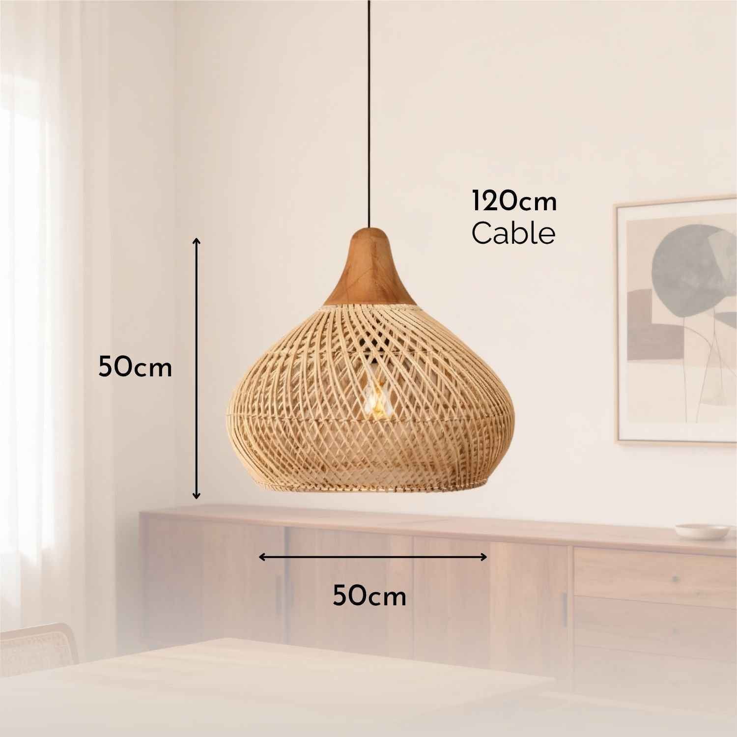 Etereo – Natural Boho Rattan Pendant Lamp 50cm - Cendre Home