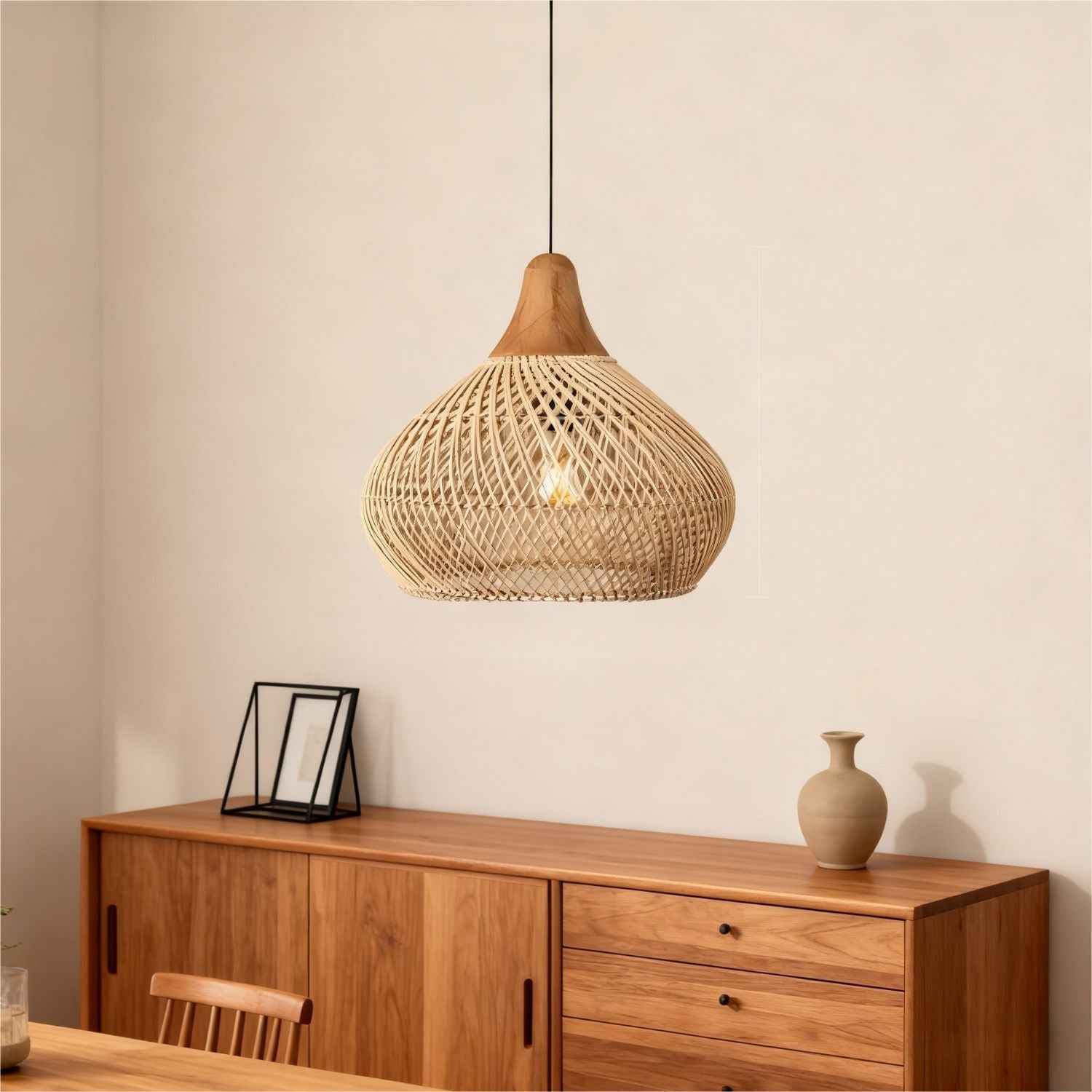 Etereo – Natural Boho Rattan Pendant Lamp 50cm - Cendre Home
