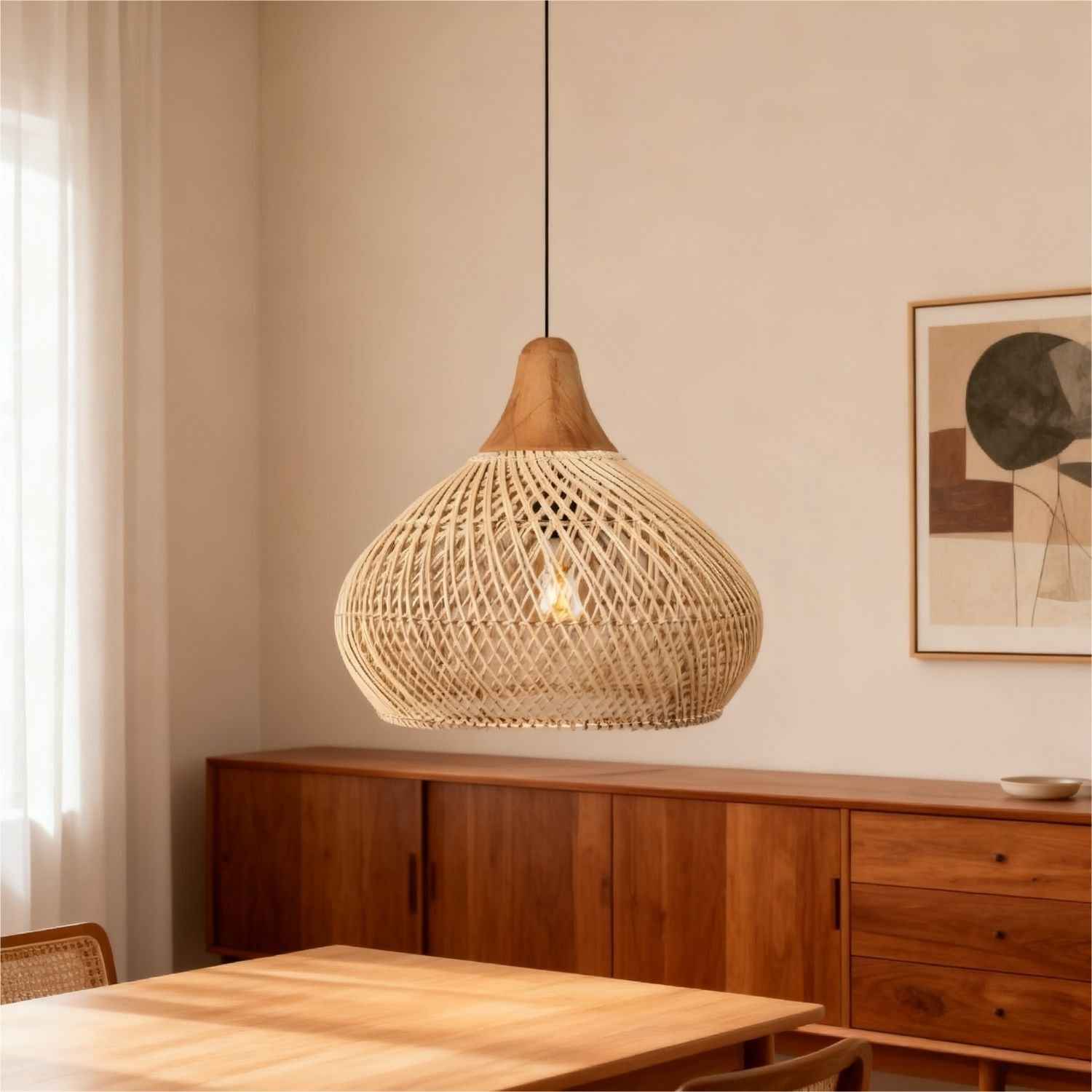 Etereo – Natural Boho Rattan Pendant Lamp 50cm - Cendre Home