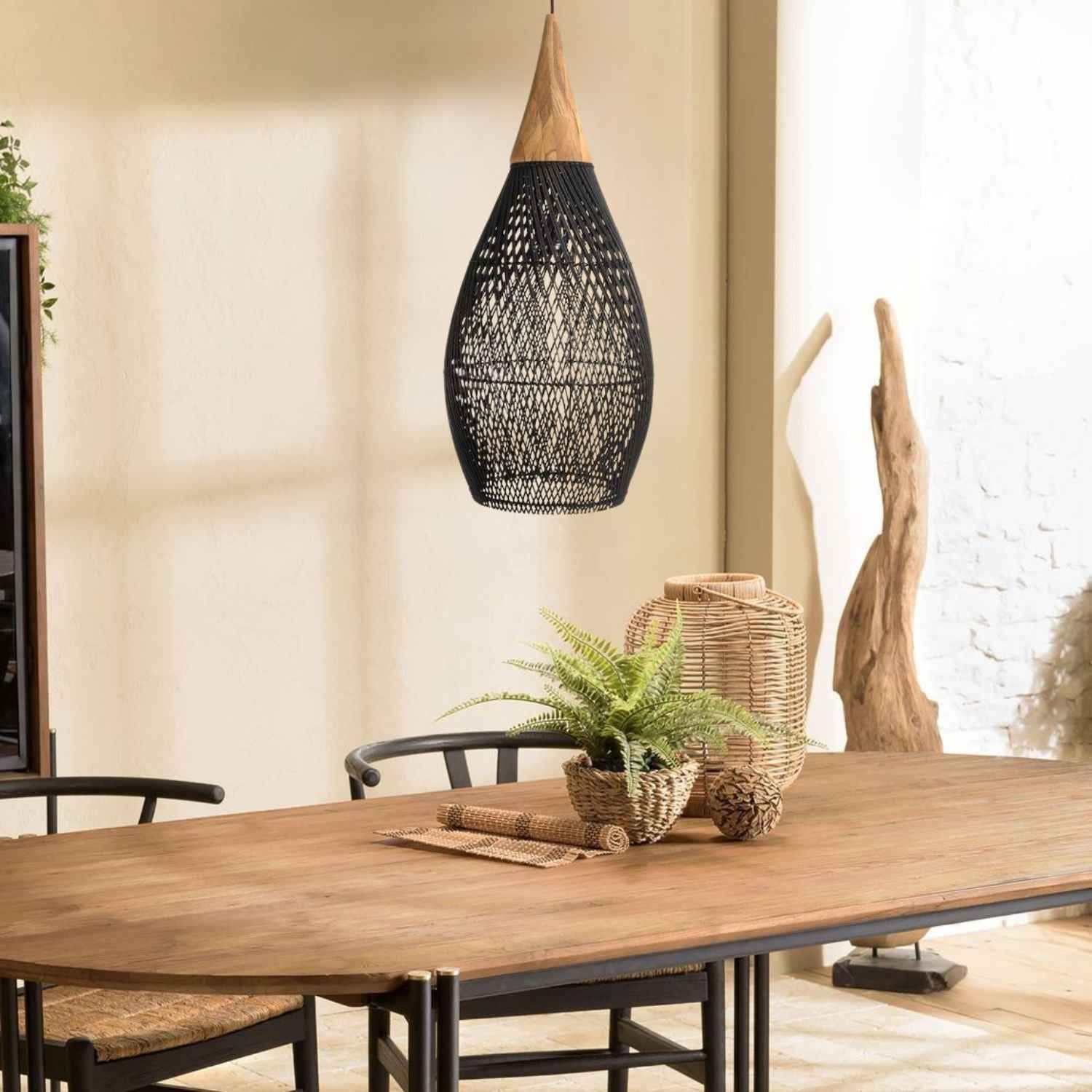 Ethereal – Black Rattan Boho Pendant Lamp 25cm - Cendre Home
