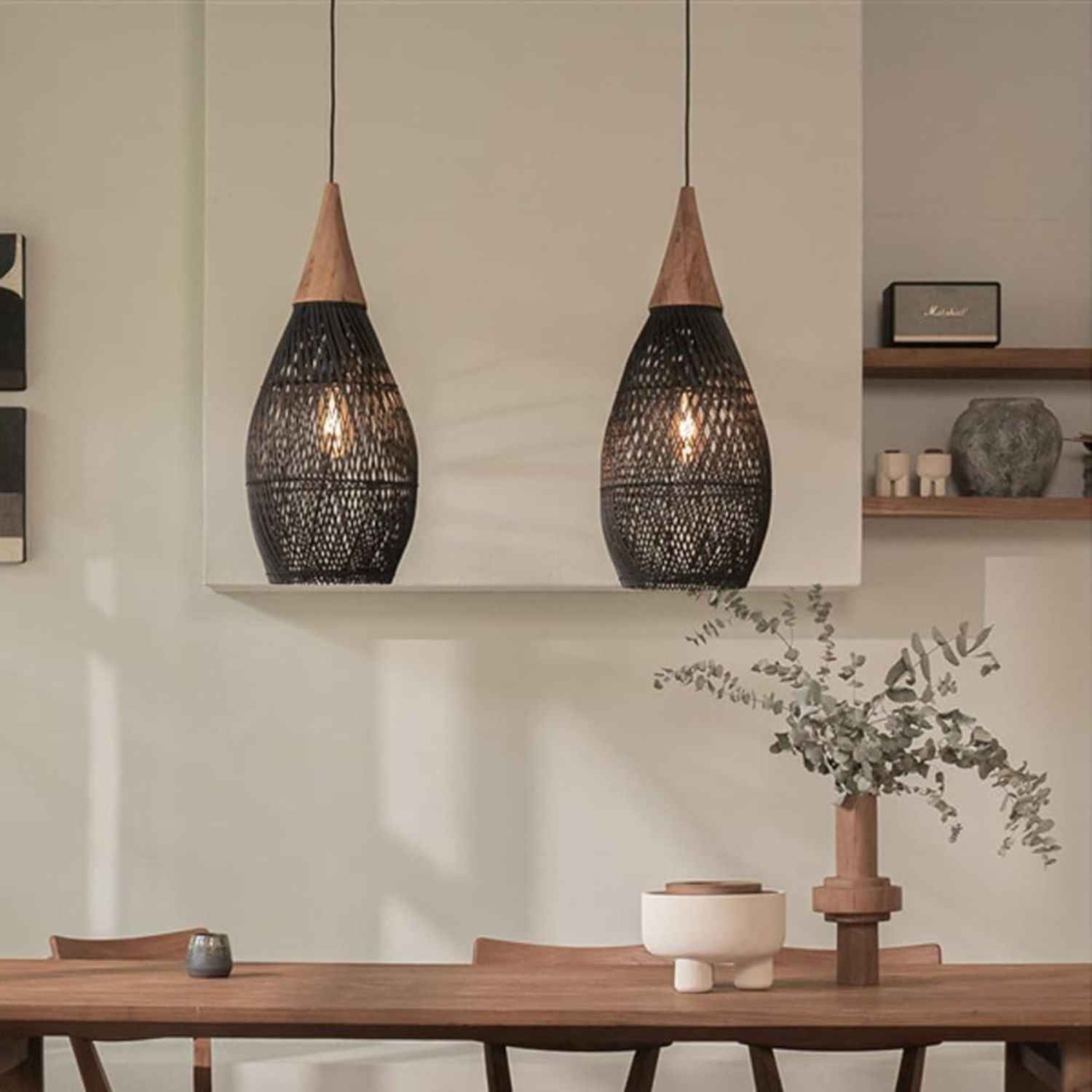 Ethereal – Black Rattan Boho Pendant Lamp 25cm - Cendre Home