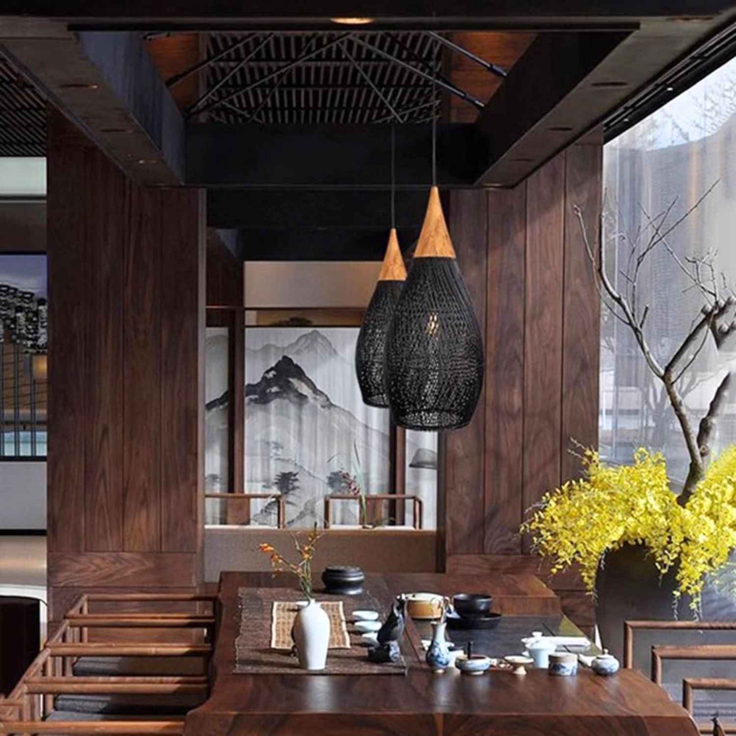 Ethereal – Black Rattan Boho Pendant Lamp 25cm - Cendre Home