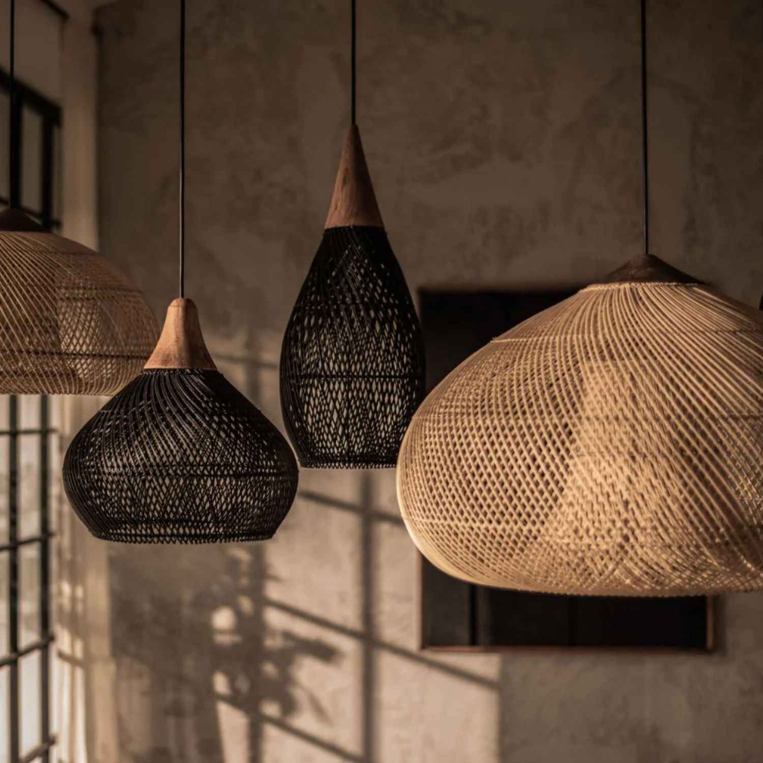 Ethereal – Black Rattan Boho Pendant Lamp 25cm - Cendre Home