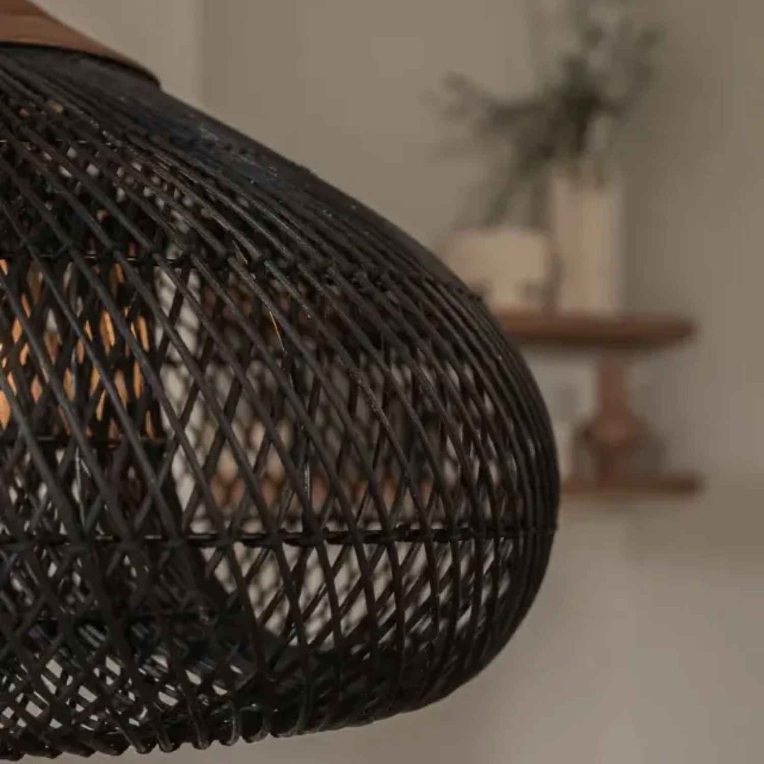 Ethereal – Black Boho Rattan Pendant Lamp 80cm - Cendre Home
