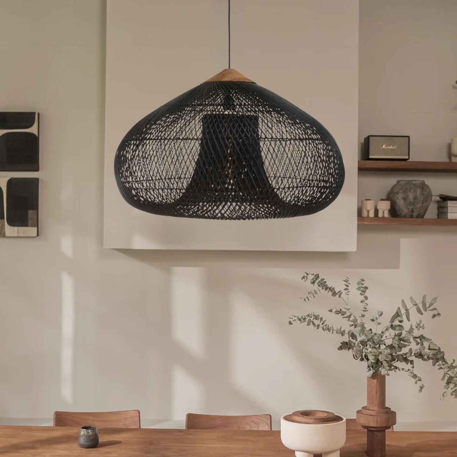 Ethereal – Black Boho Rattan Pendant Lamp 80cm - Cendre Home