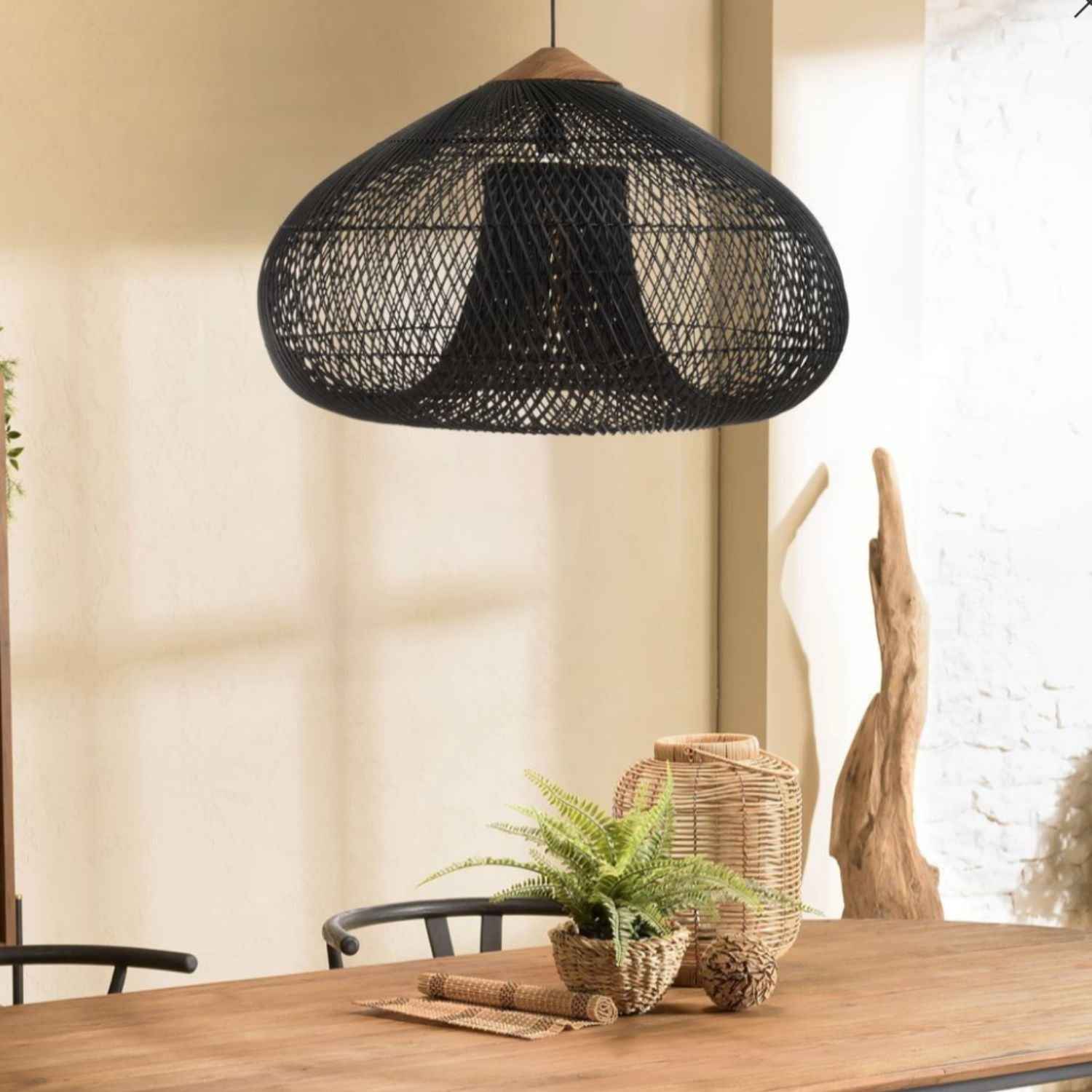 Ethereal – Black Boho Rattan Pendant Lamp 80cm - Cendre Home