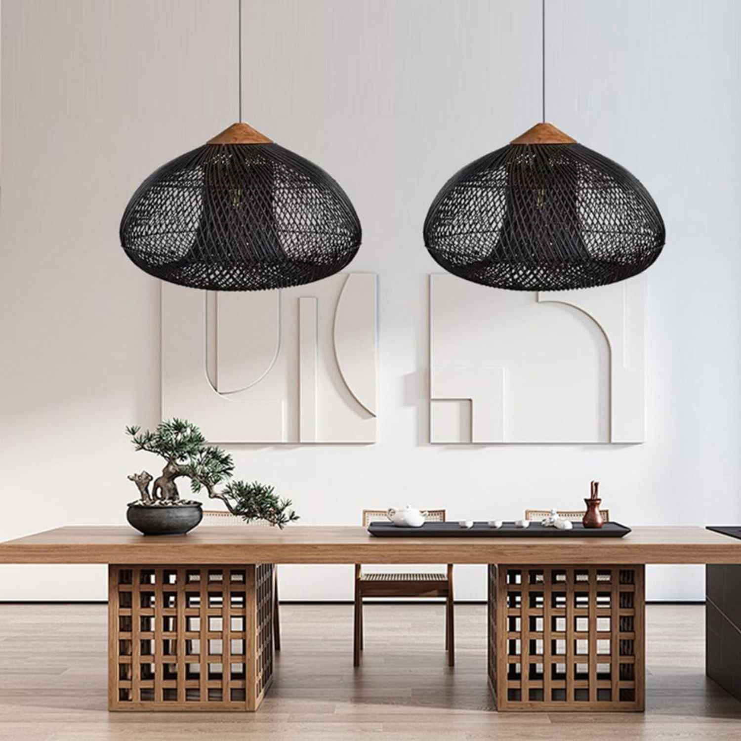 Ethereal – Black Boho Rattan Pendant Lamp 80cm - Cendre Home