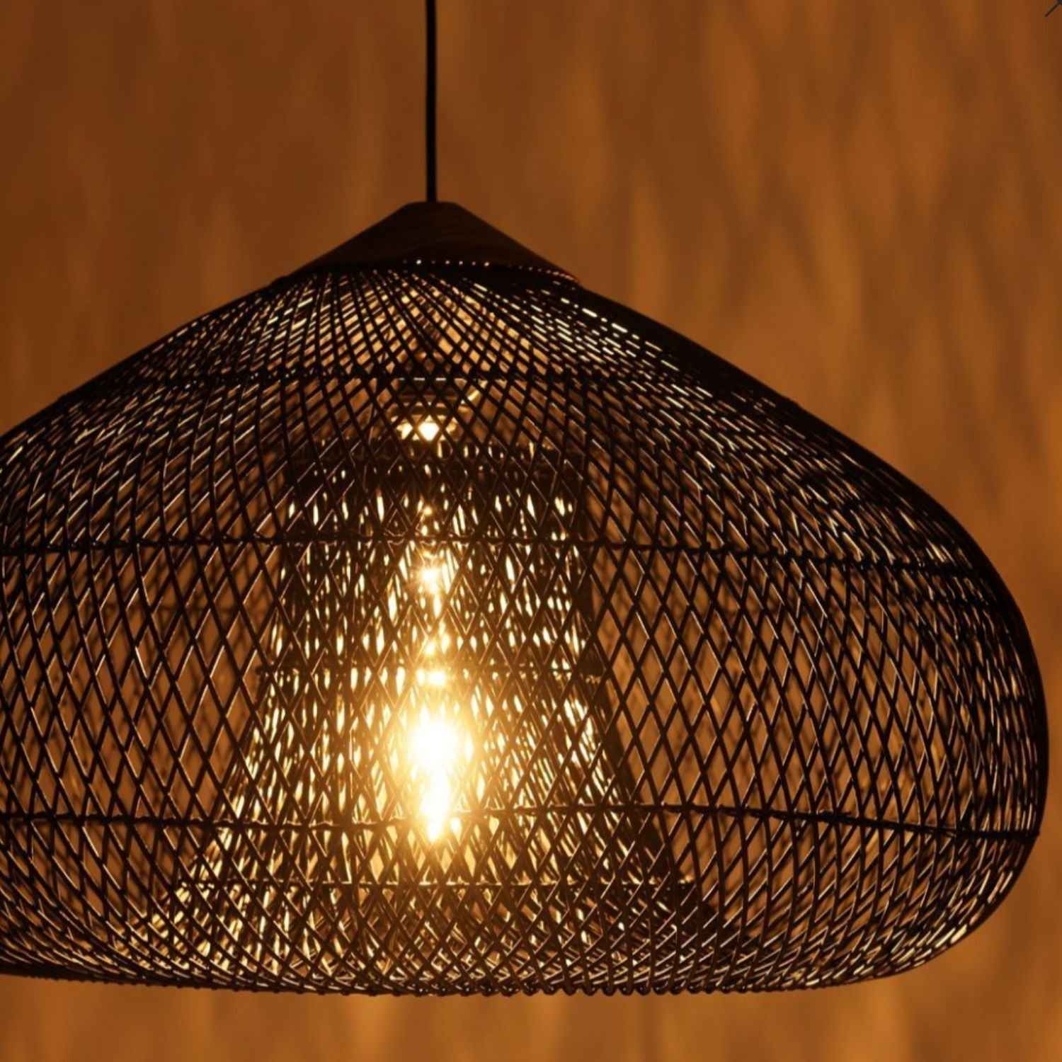 Ethereal – Black Boho Rattan Pendant Lamp 80cm - Cendre Home