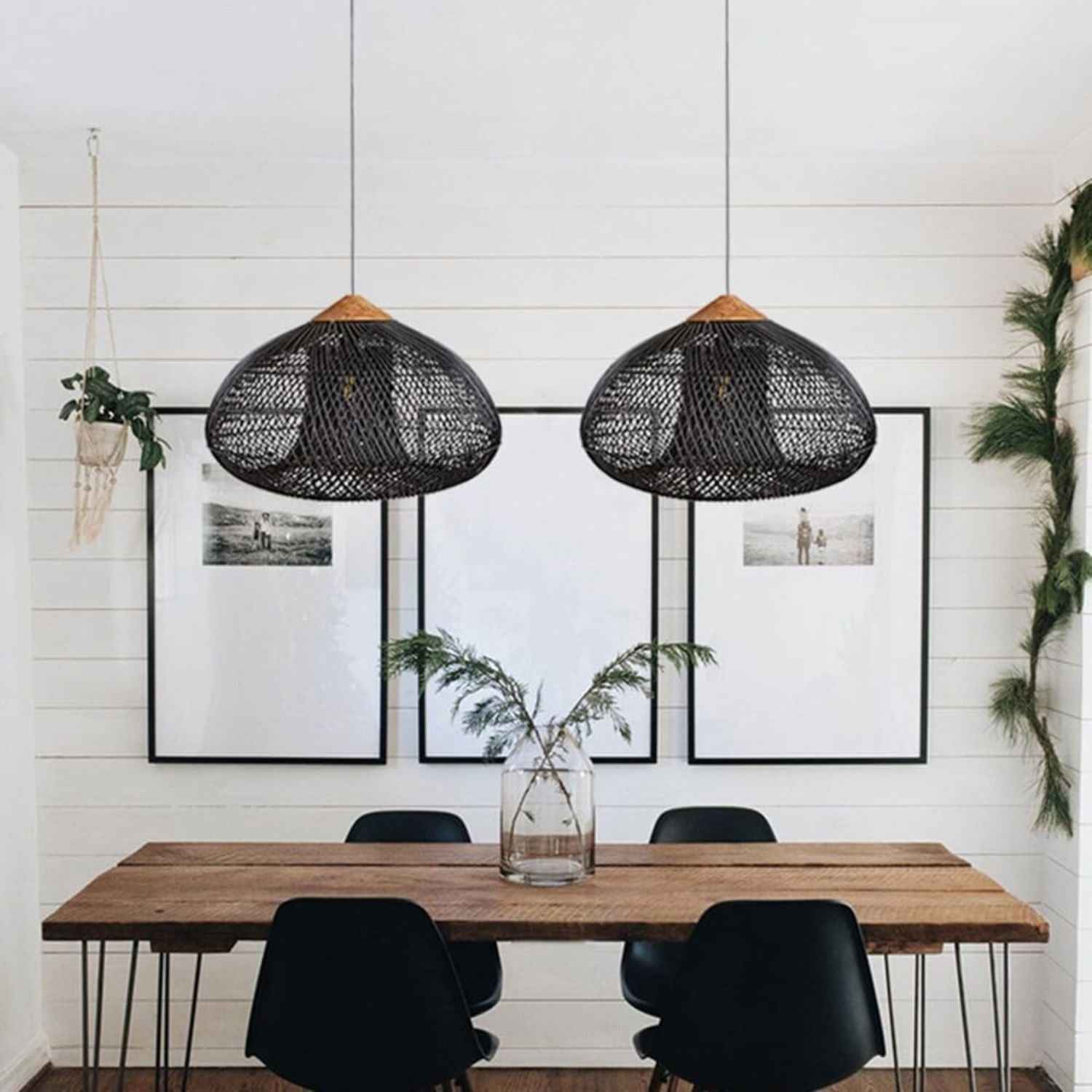 Ethereal – Black Boho Rattan Pendant Lamp 80cm - Cendre Home