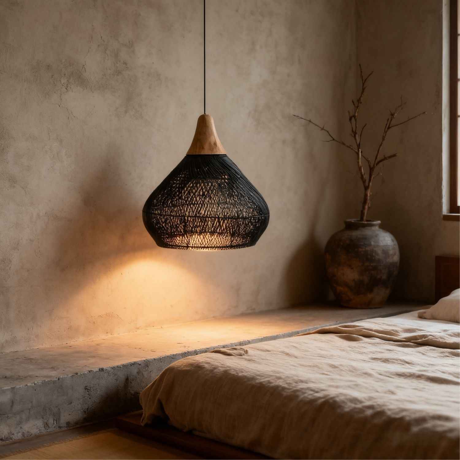 Ethereal – Black Rattan Boho Pendant Light 50cm - Cendre Home
