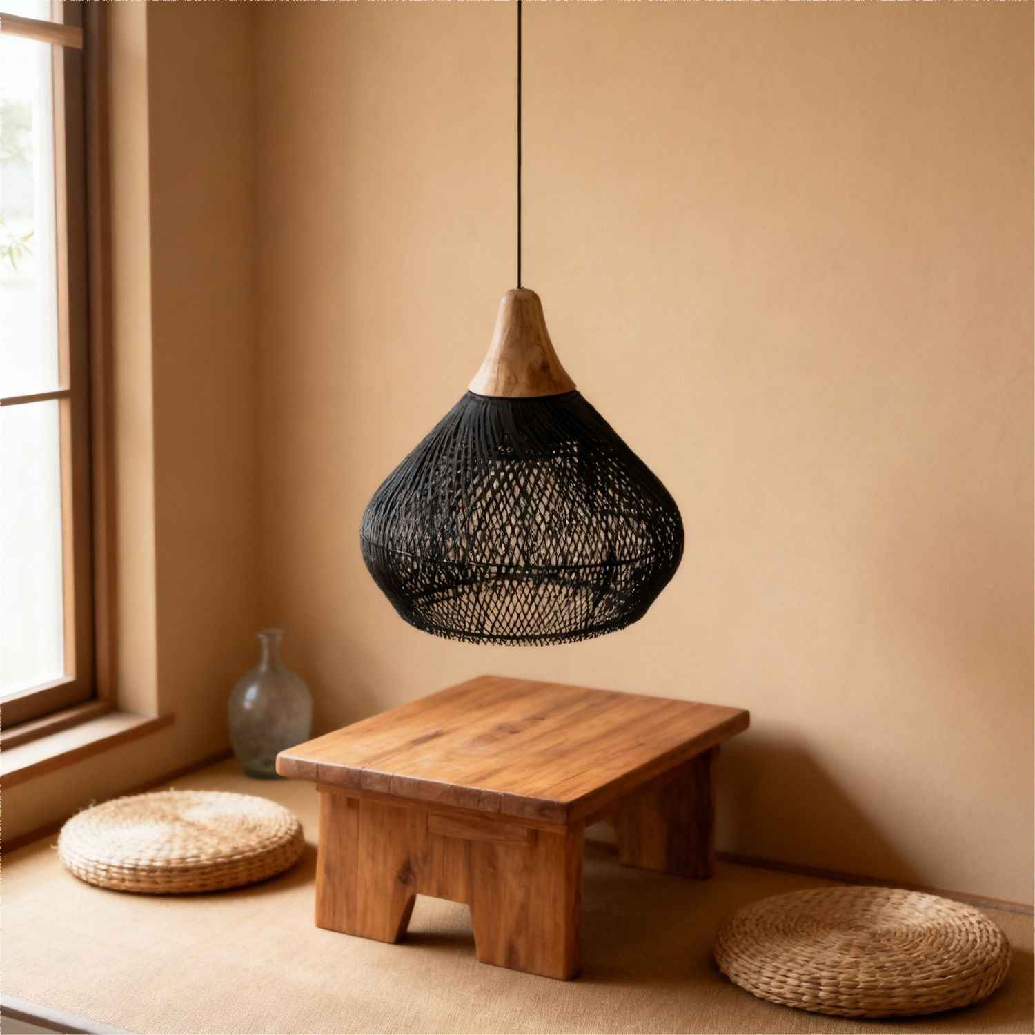 Ethereal – Black Rattan Boho Pendant Light 50cm - Cendre Home