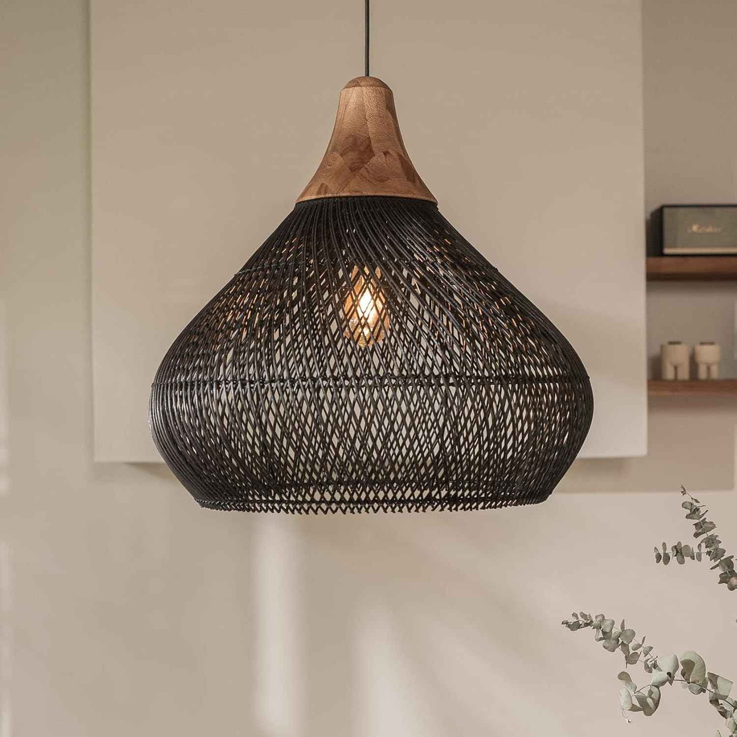 Ethereal – Black Rattan Boho Pendant Light 50cm - Cendre Home