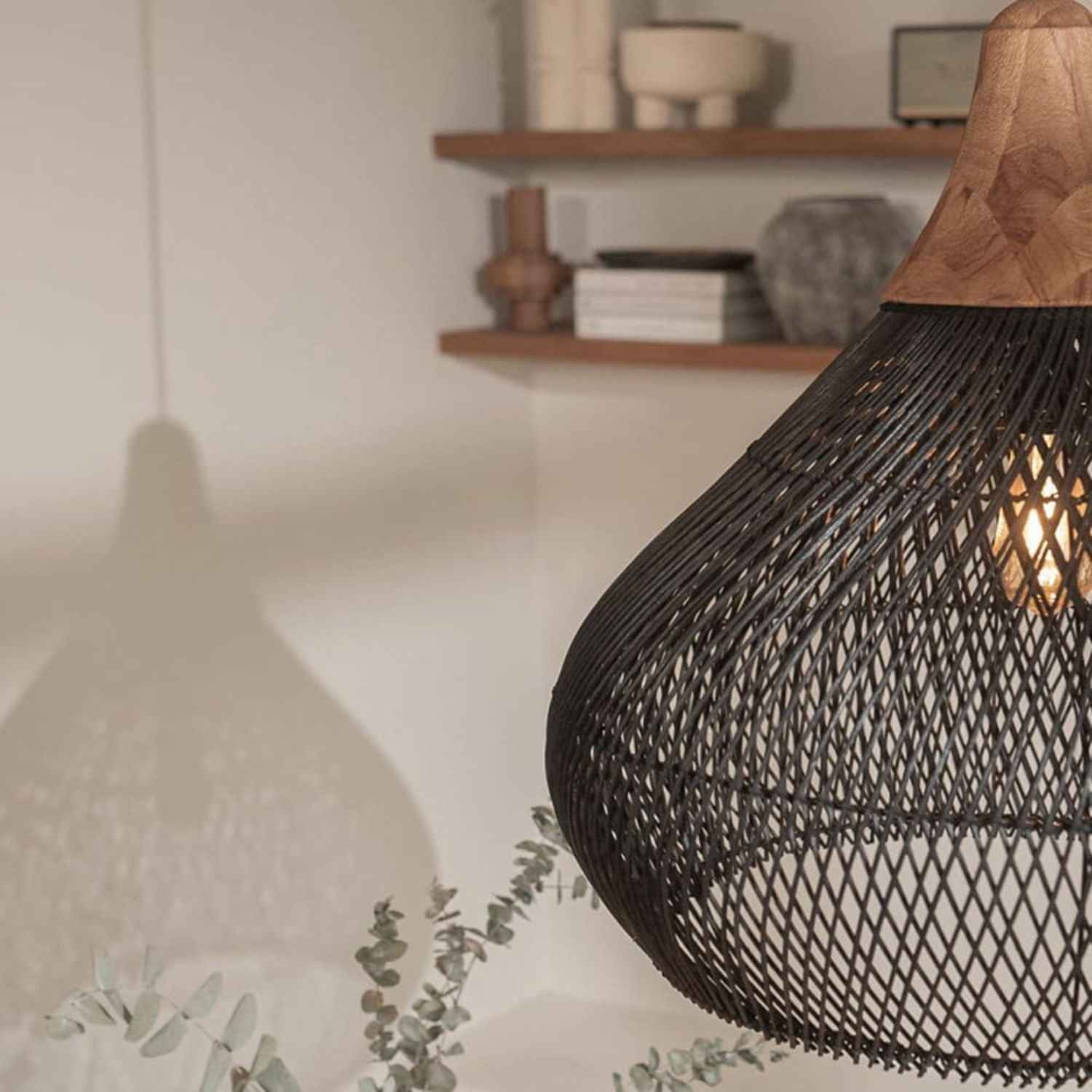Ethereal – Black Rattan Boho Pendant Light 50cm - Cendre Home