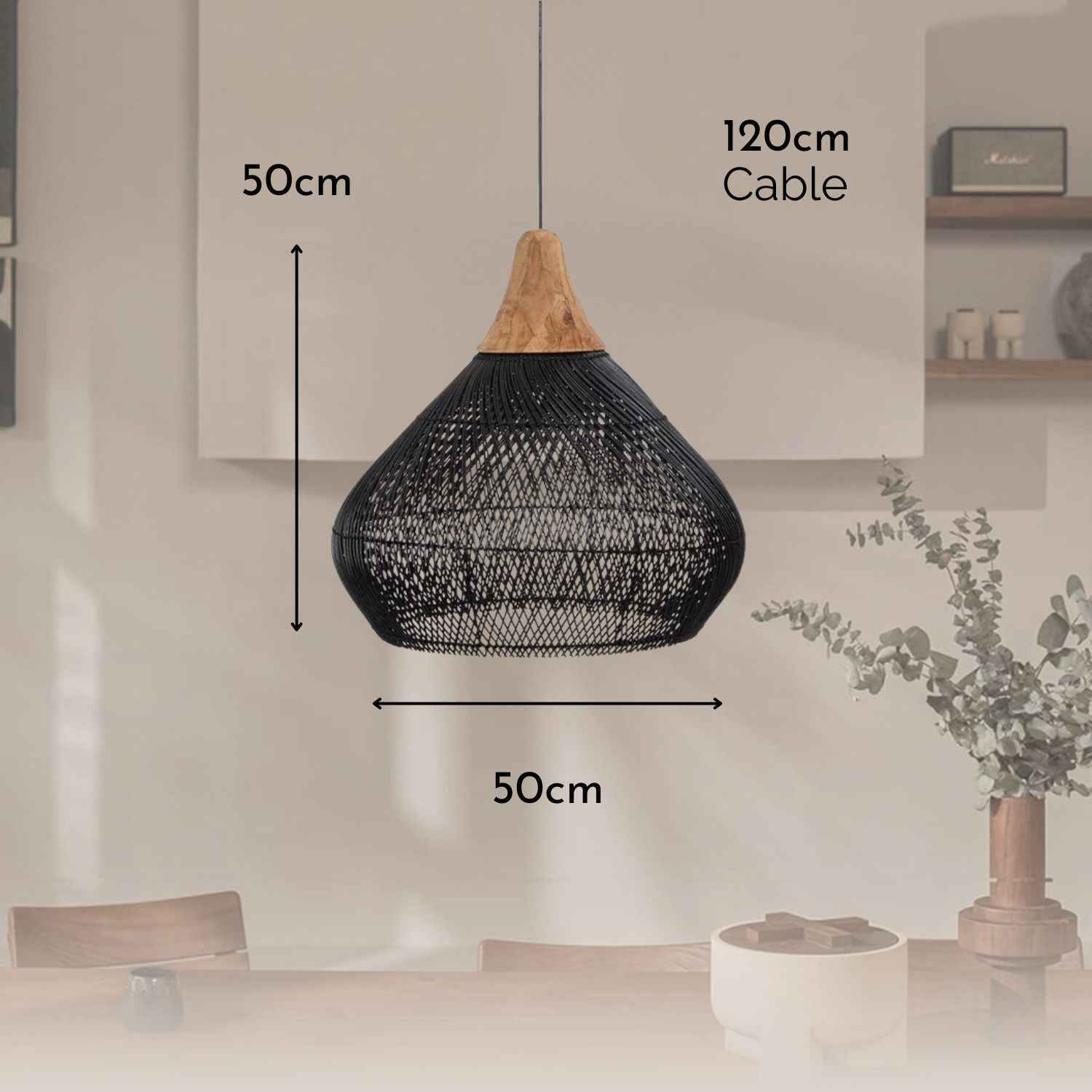 Ethereal – Black Rattan Boho Pendant Light 50cm - Cendre Home