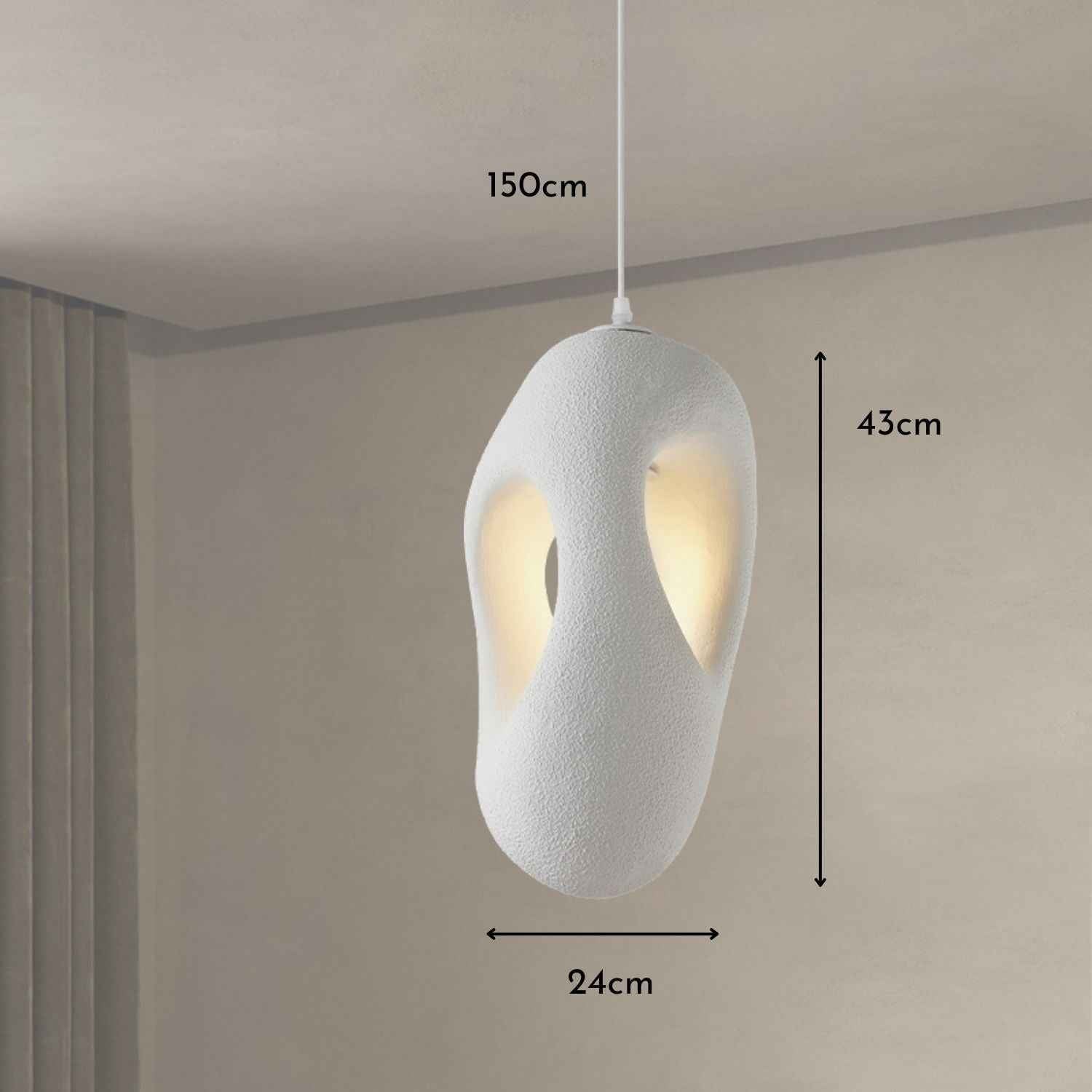 Kai – Cream Textured Japandi Pendant Lamp 150cm - Cendre Home