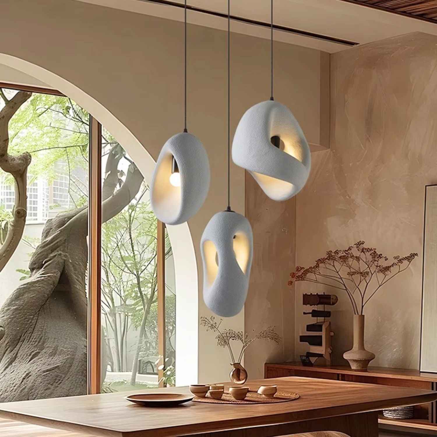 Kai – Cream Textured Japandi Pendant Lamp 150cm - Cendre Home