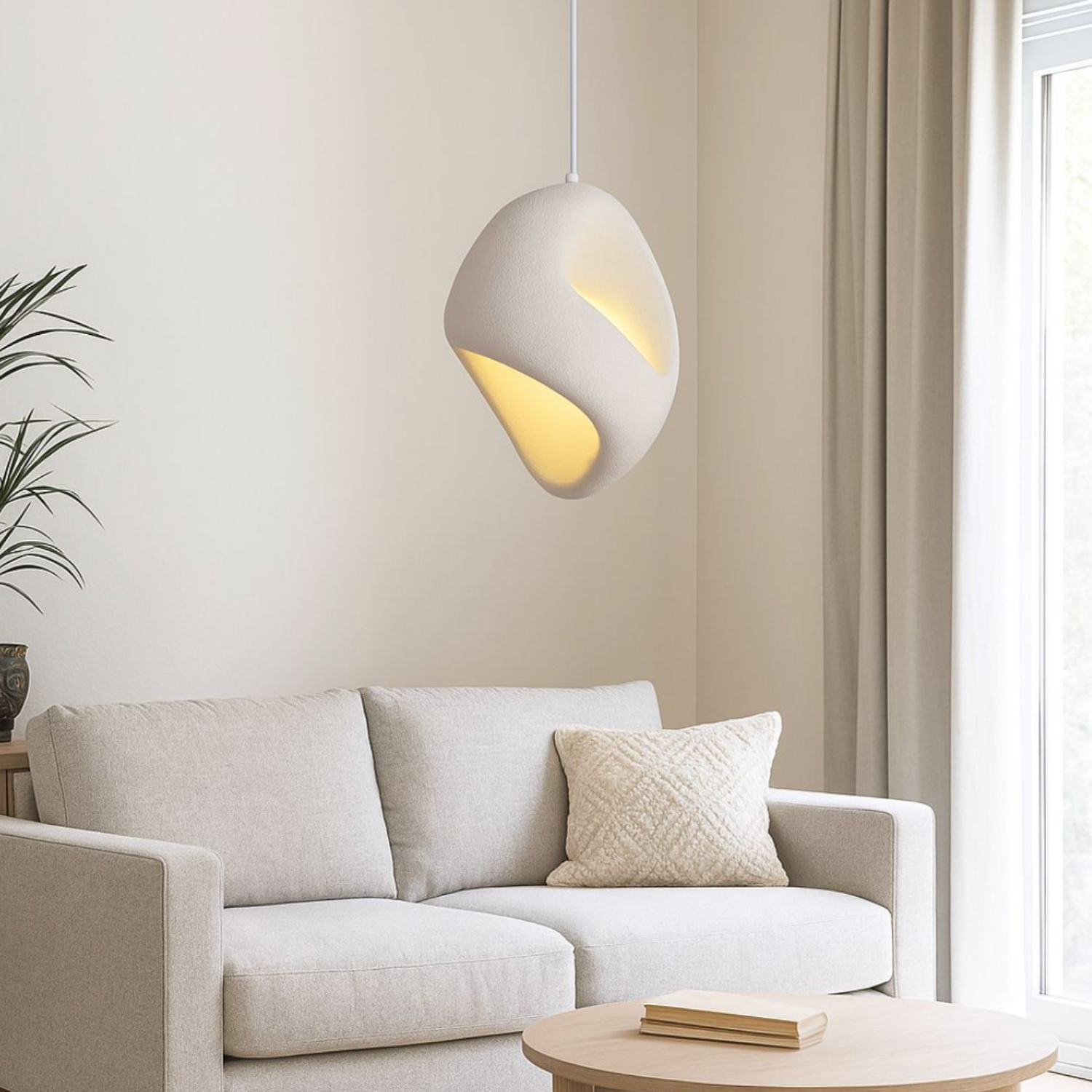 Zen Iki – Cream Japandi Textured Pendant Lamp 150cm - Cendre Home