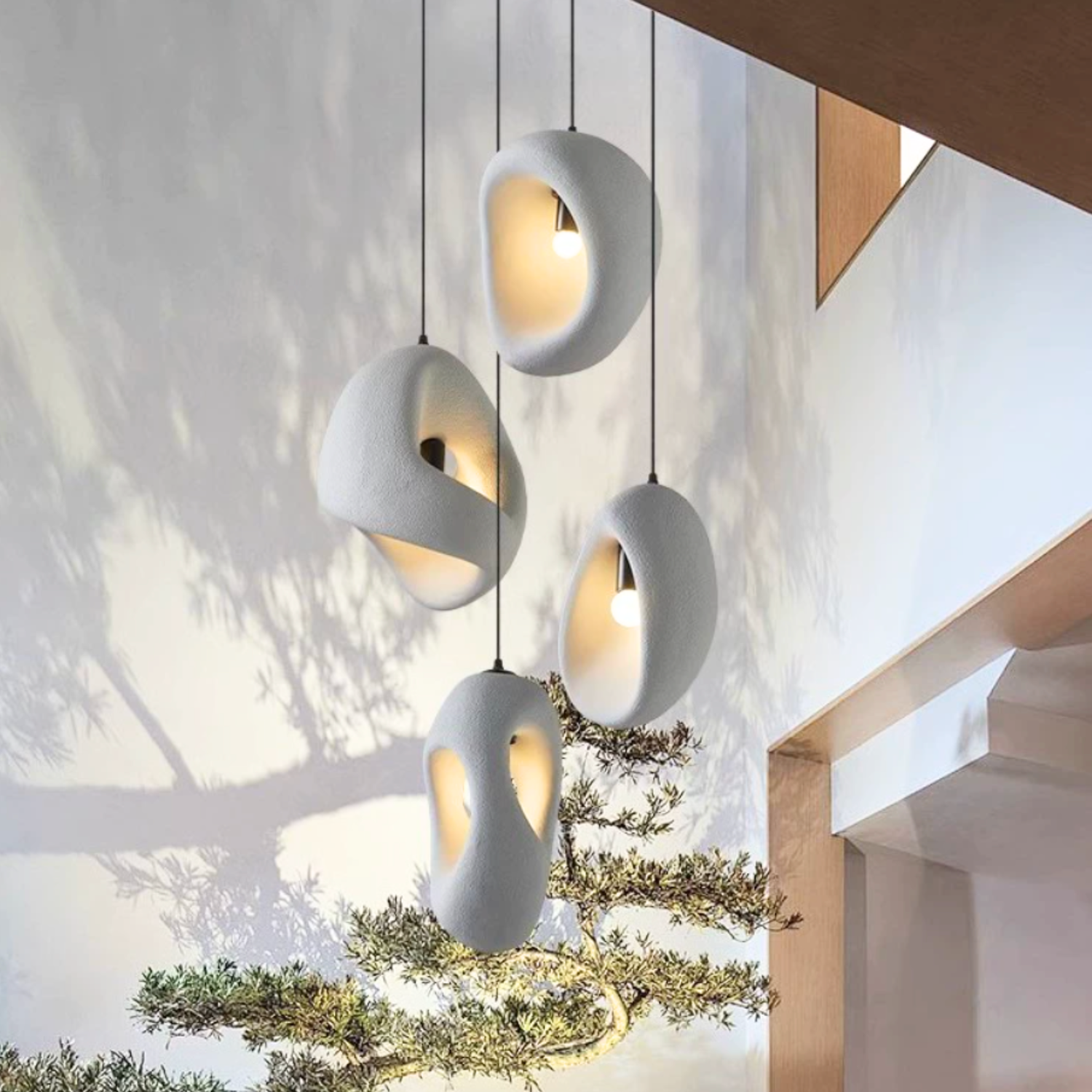 Zen Iki – Cream Japandi Textured Pendant Lamp 150cm - Cendre Home