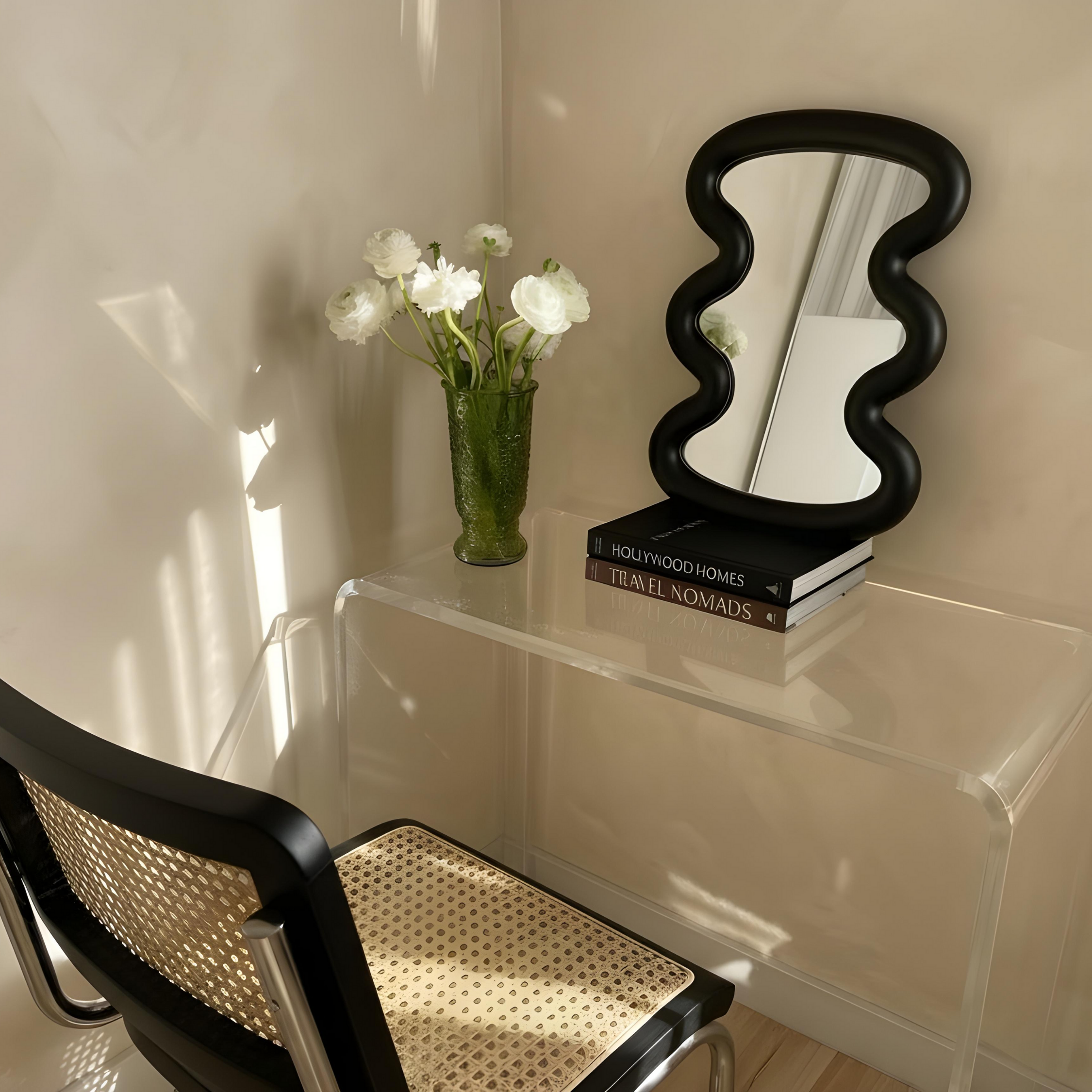 Bela Vanity Mirror | Modern Wave Design, Sturdy Wooden Frame