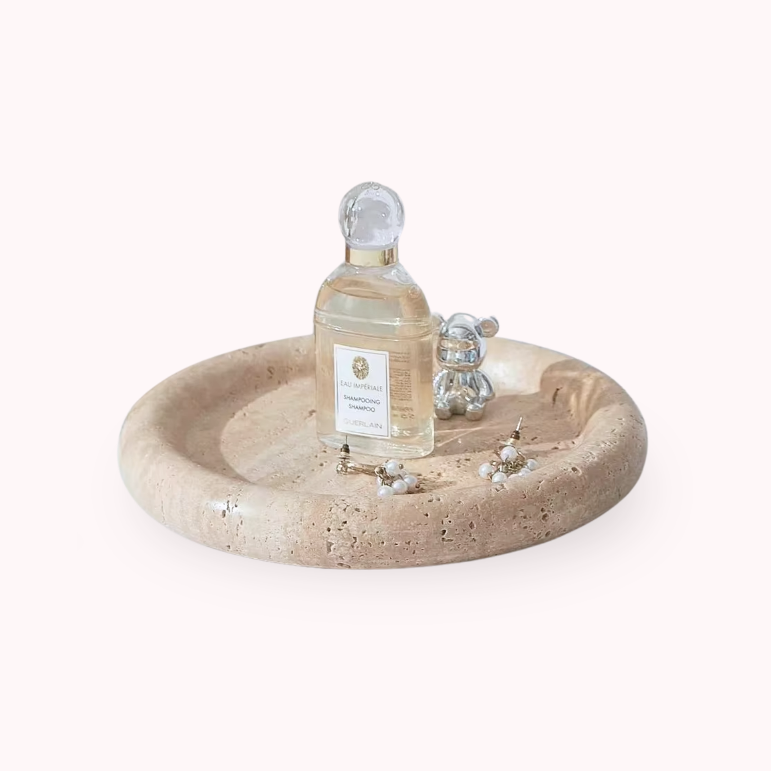 Bela Round Stone Tray | Amber Travertine, 20 cm Diameter