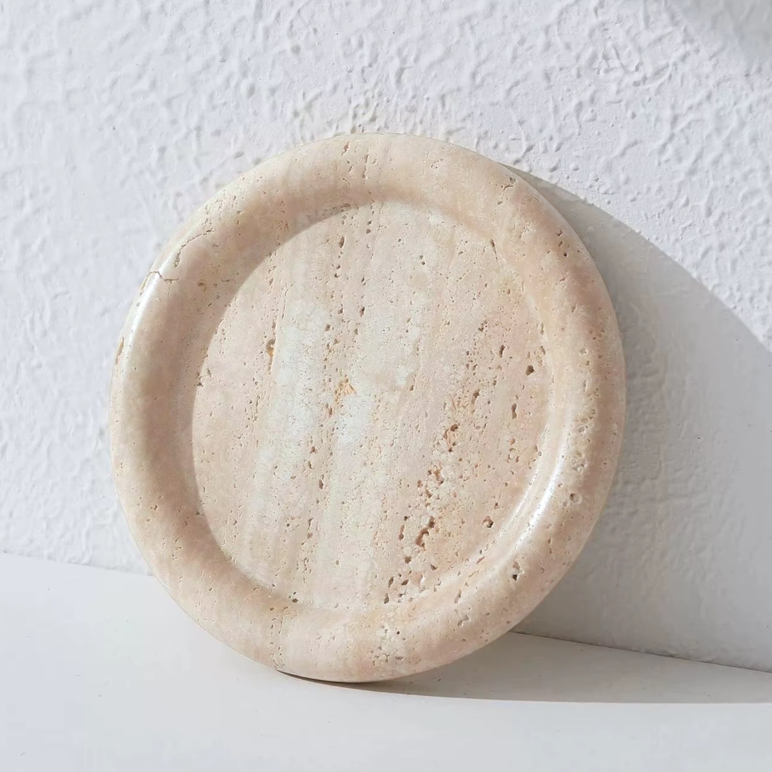 Bela Round Stone Tray | Amber Travertine, 20 cm Diameter