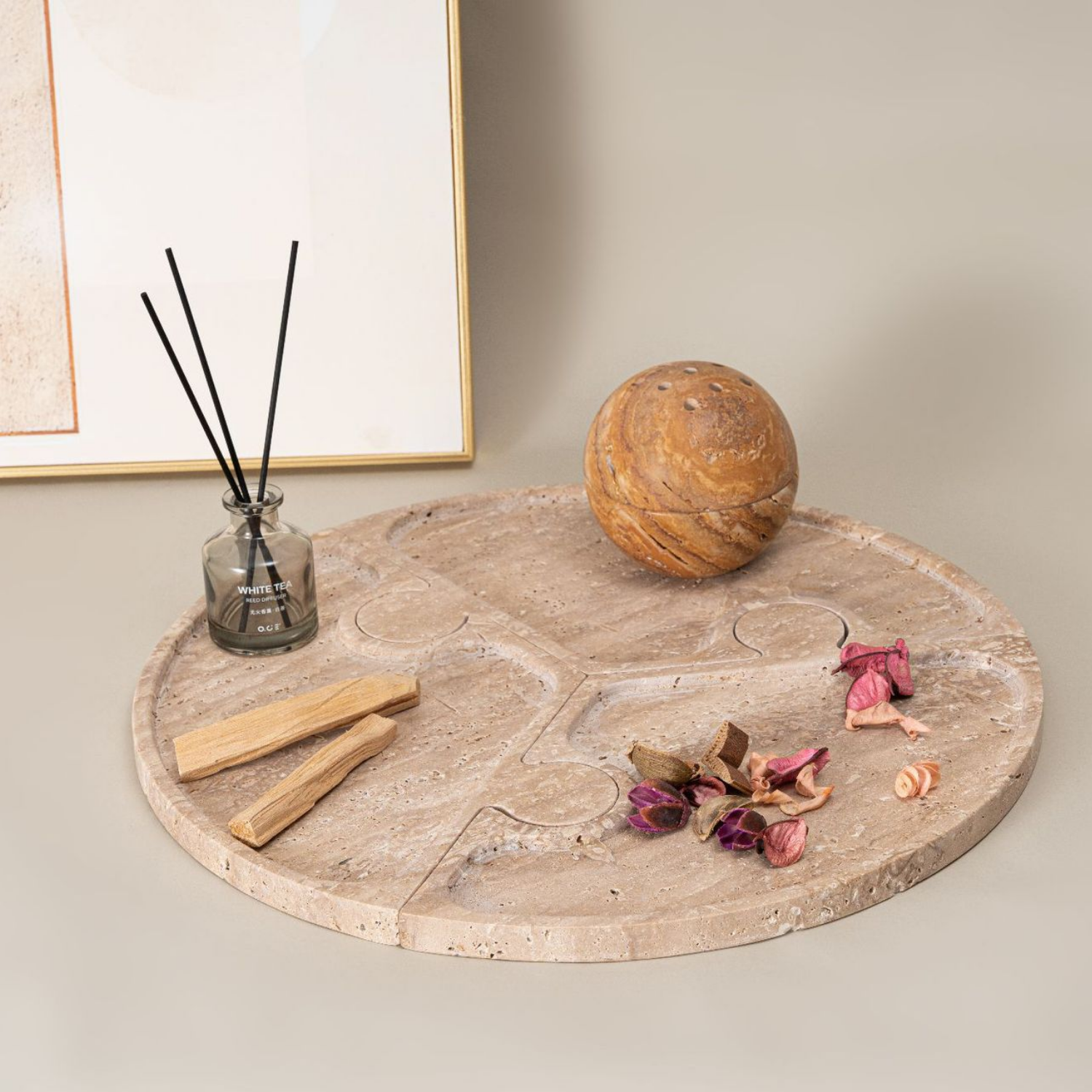 Bela Travertine Puzzle Tray | 3-in-1 Design, Natural Stone