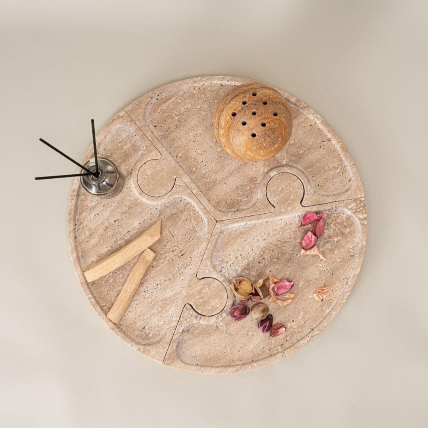 Bela Travertine Puzzle Tray | 3-in-1 Design, Natural Stone