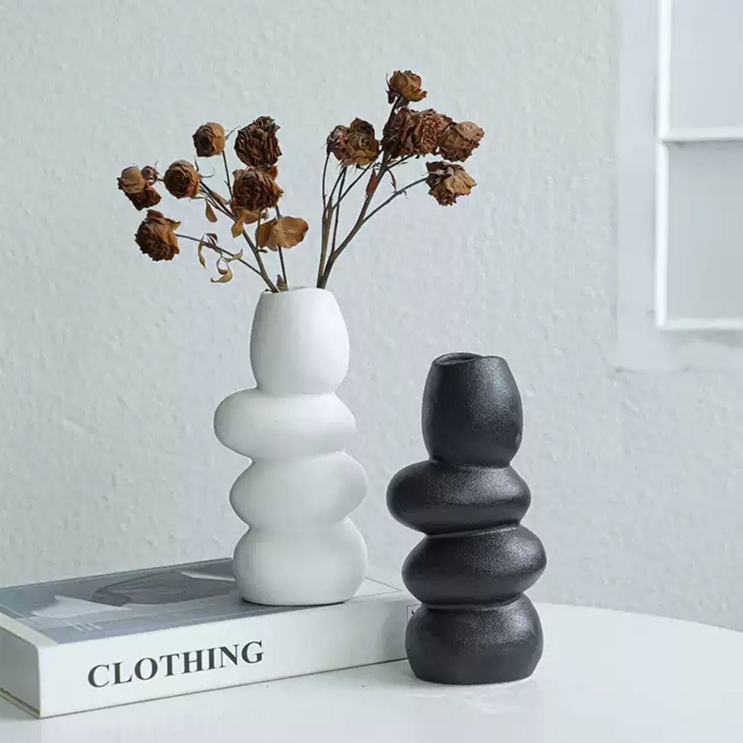 Bela Ceramic Centrepiece Vase | Abstract Design, Durable White Finish
