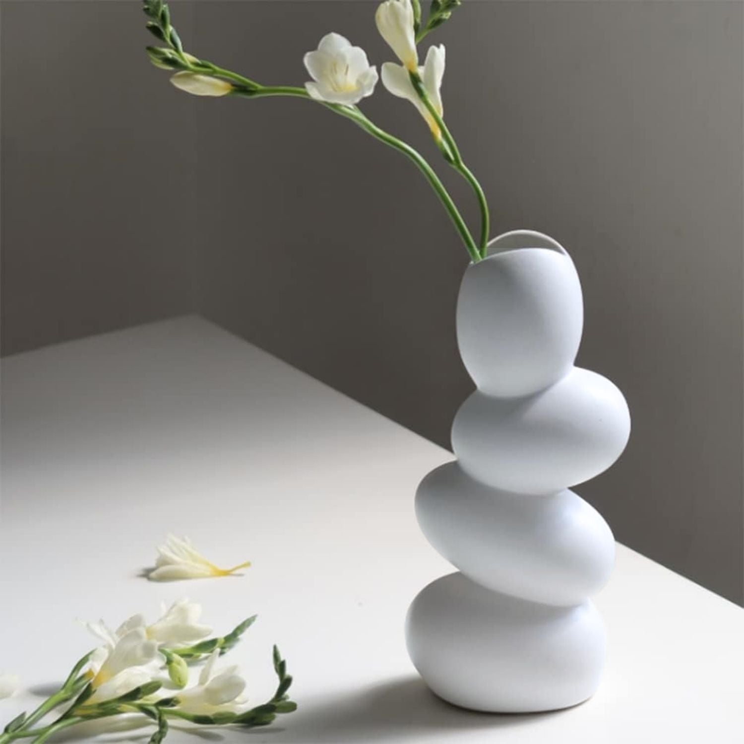 Bela Ceramic Centrepiece Vase | Abstract Design, Durable White Finish