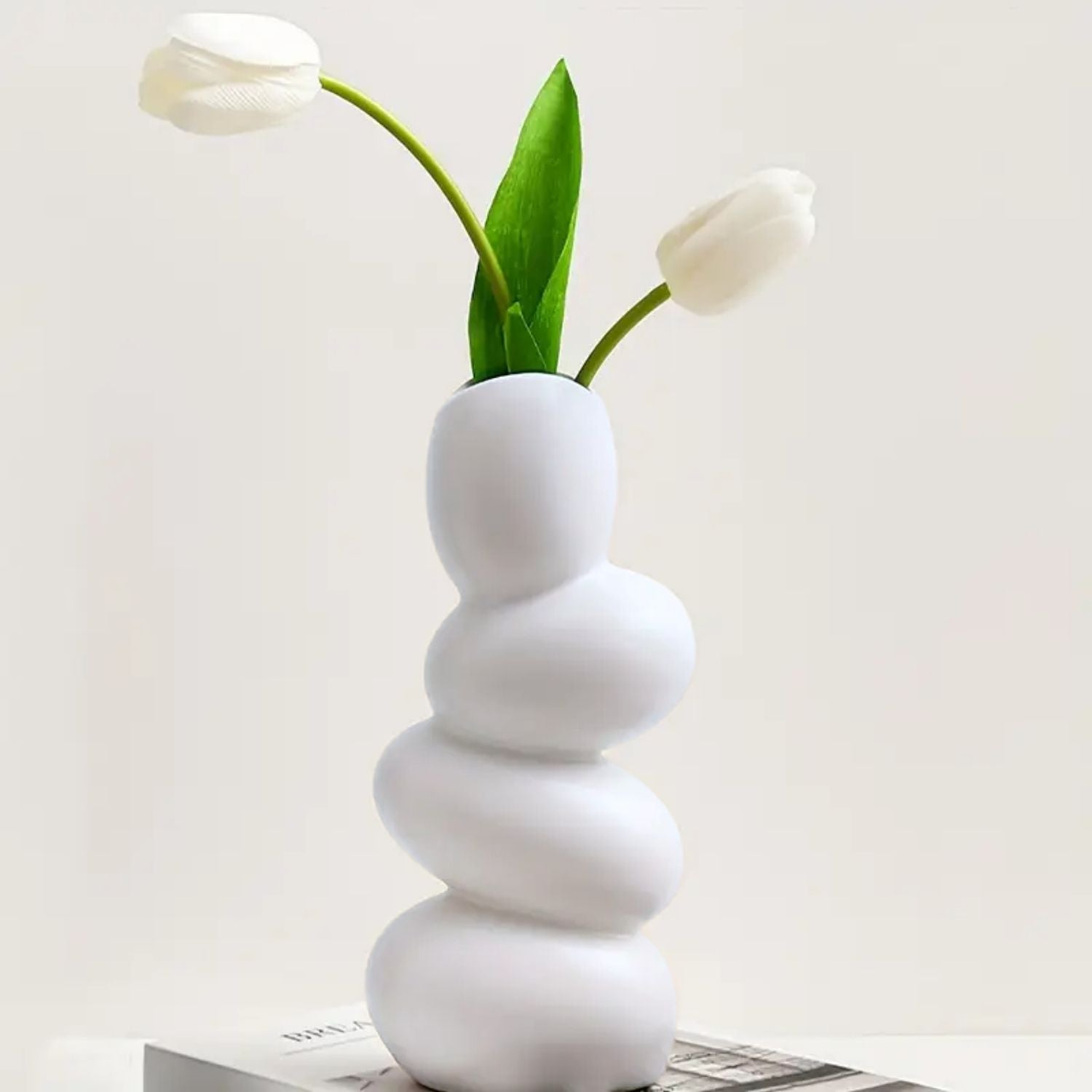 Bela Ceramic Centrepiece Vase | Abstract Design, Durable White Finish