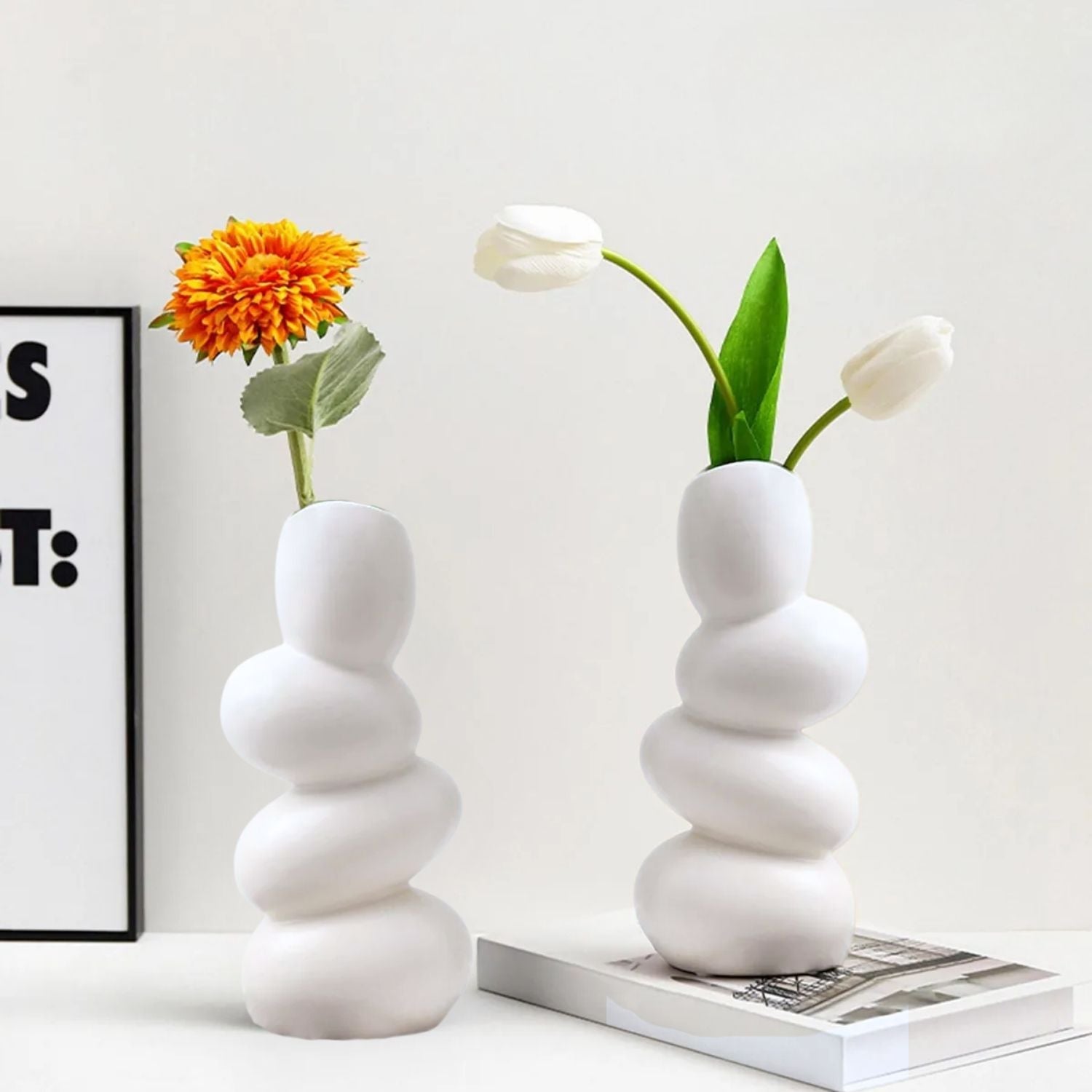Bela Ceramic Centrepiece Vase | Abstract Stacked Stone Design