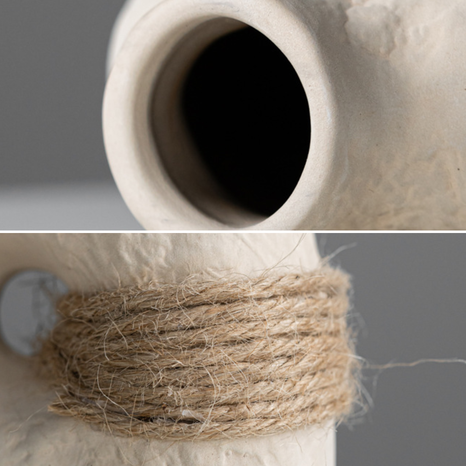 Bela Ceramic Vases Set | Textured White Porcelain, Natural Hemp Rope