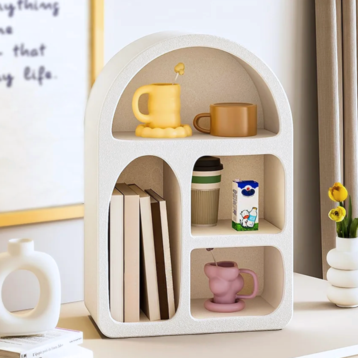 Belo Medium Shelf | Scandinavian Ivory Design, 4 Functional Niches