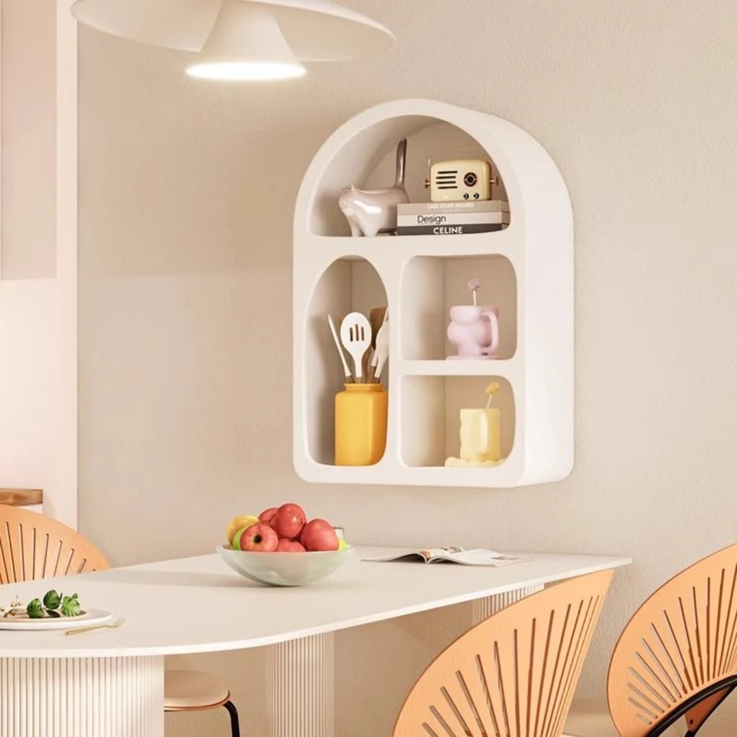 Belo Medium Shelf | Scandinavian Ivory Design, 4 Functional Niches
