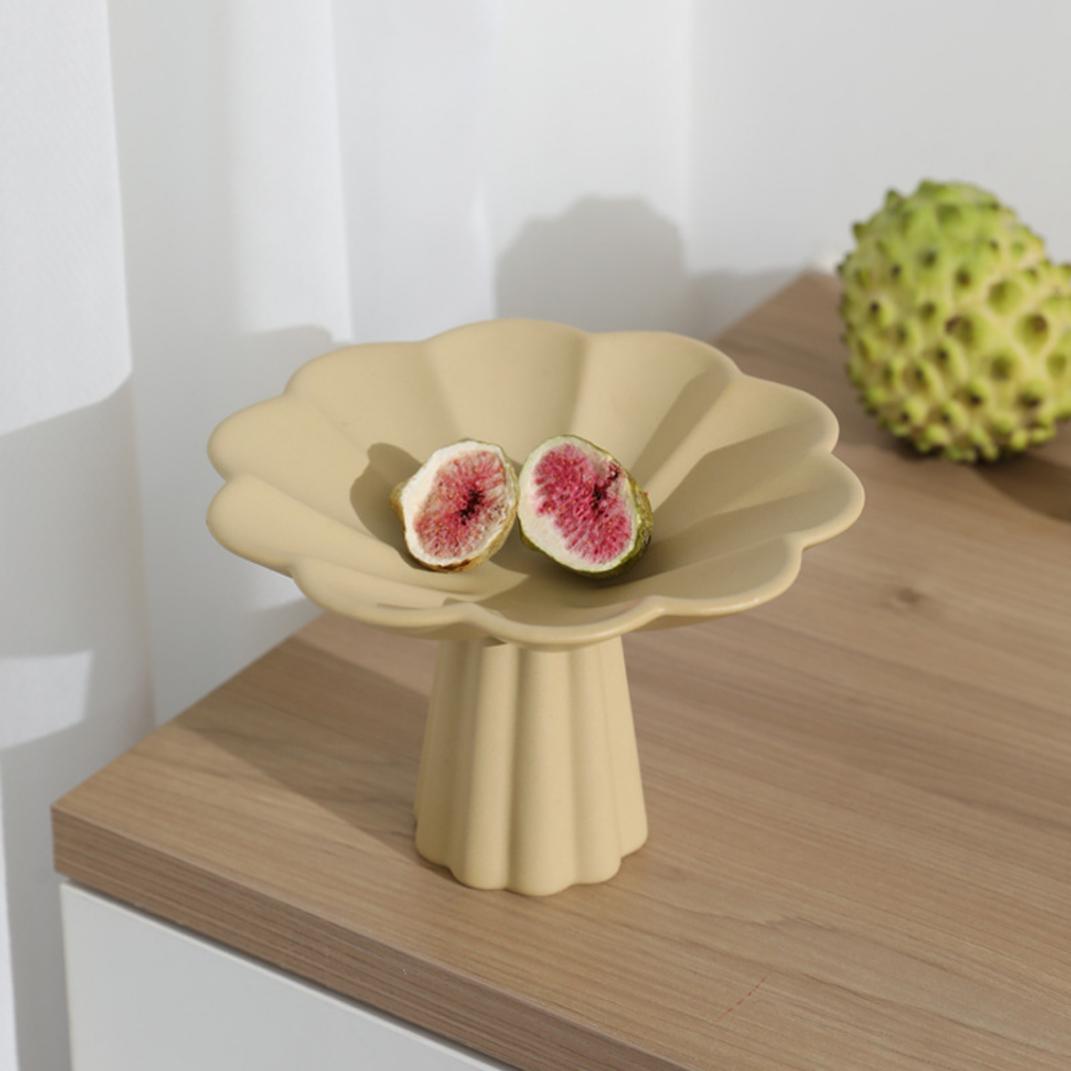 Bela Fruit Bowl | Beige Ceramic with Flower-Like Wavy Edge